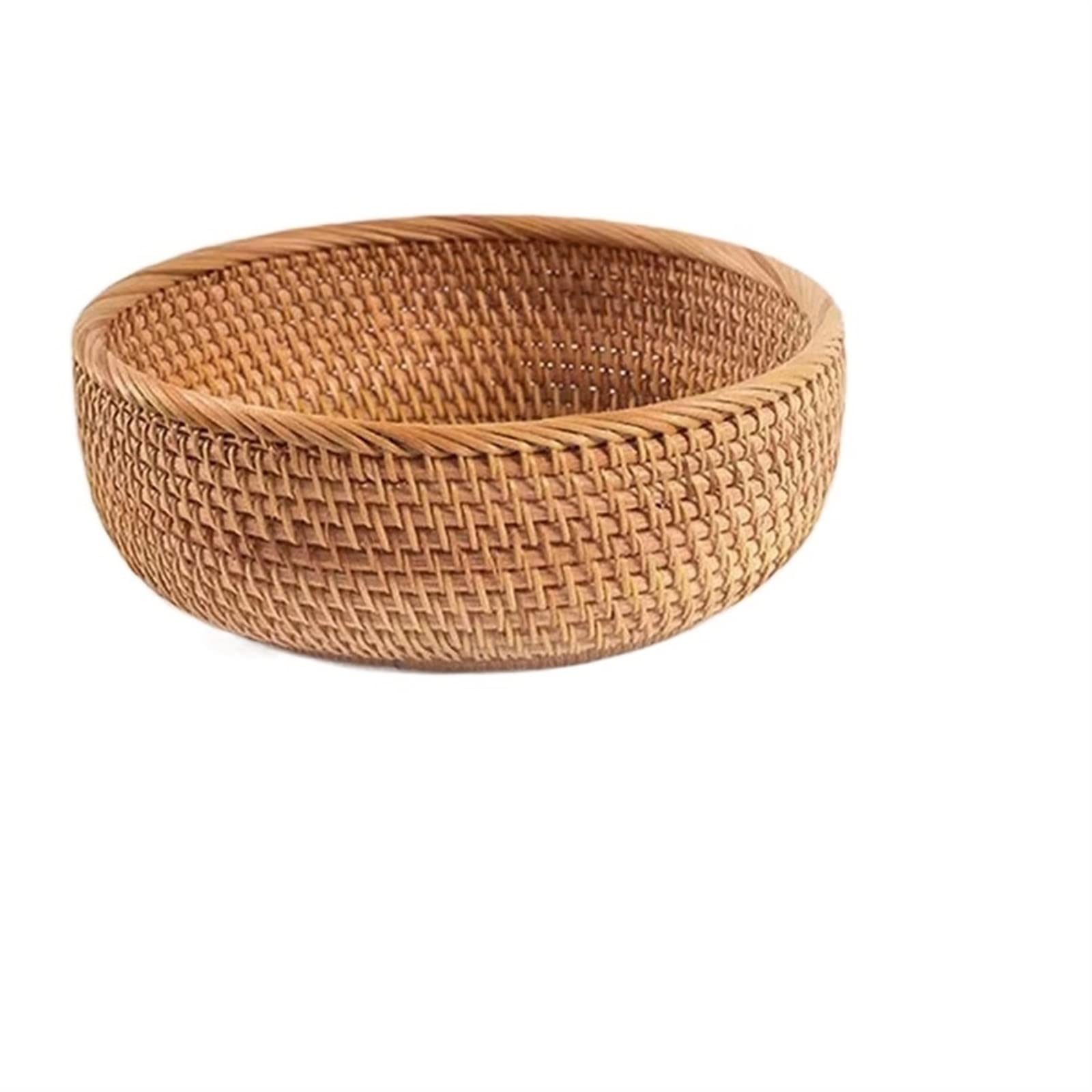Hand Woven Round Rattan Bread Basket - Natural Wicker Fruit Bowl & Food Storage Tray for Kitchen, Dining Table, or Bathroom Organization | Traditional Craftsmanship for Fruits, Cosmetics & Home Decor