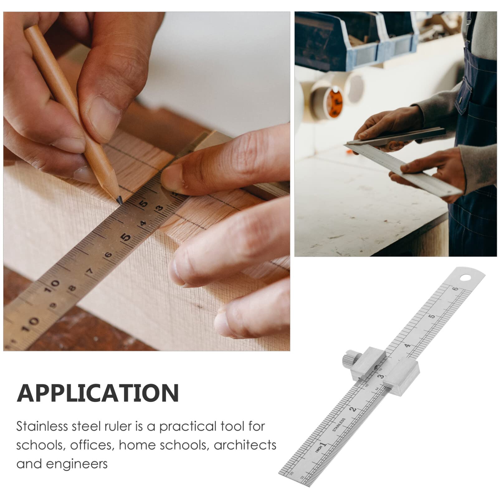 Premium Stainless Steel Ruler Set - 6-Piece Pocket Measuring Tools for Carpenters & DIY (Straight Ruler, Angle Ruler, Flexible Clip Ruler) - Silver Precision Drawing & Marking Tools for Woodworking, Engineering & School Projects