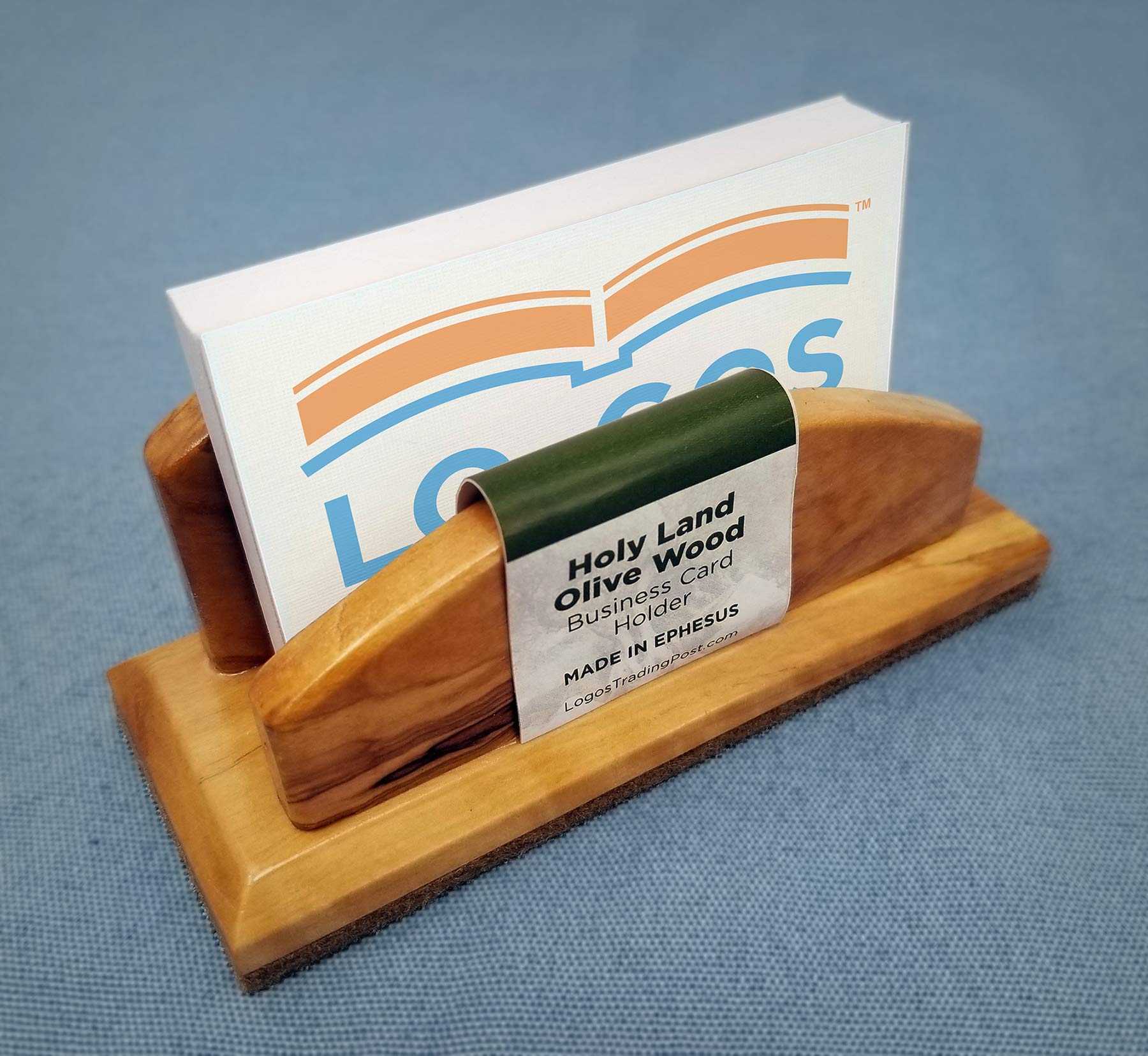 Handmade Holy Land Olive Wood Business Card Holder - Premium Solid Wood Desktop Organizer for Professionals, Executive Gift for Office, Home & Corporate Events