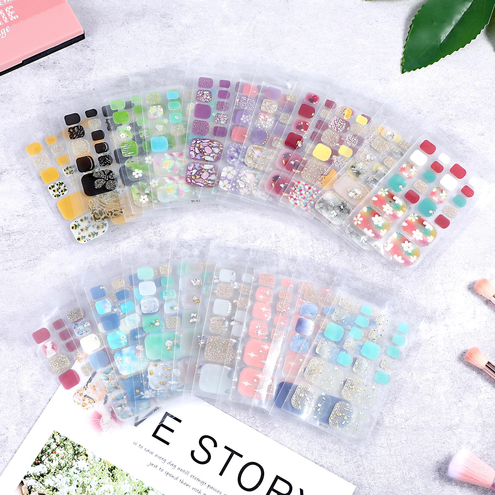 440PCS Toe Nail Stickers - 20 Sheets Full Nail Wraps with Multicolor Gel Polish Patterns | DIY Nail Art Kit for Women & Girls | Perfect for Parties, Weddings & Home Manicures