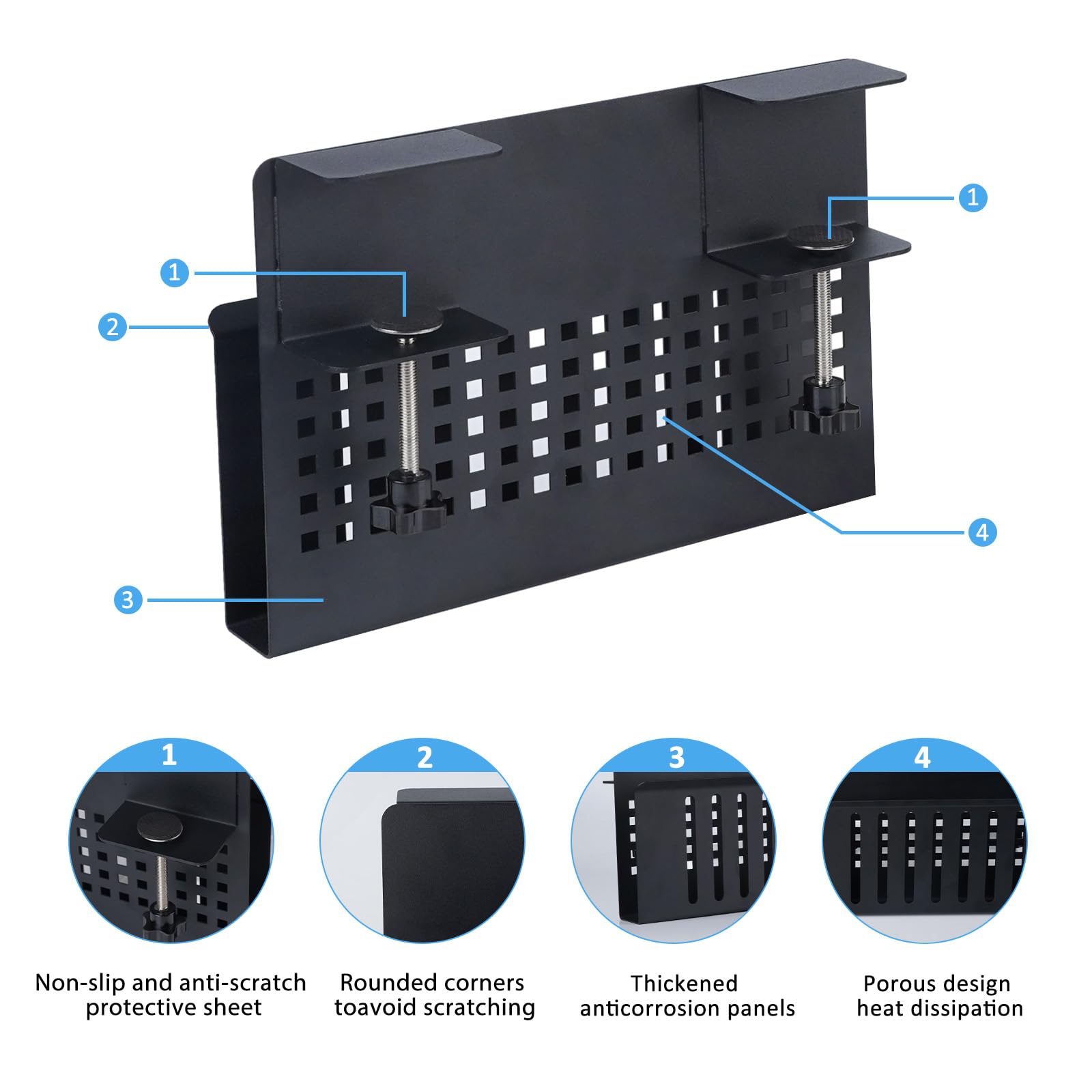 Steel Hanging Storage Tray for Desk - No Drill Cable Management Organizer with Heat Dissipation Holes | Perfect as Laptop Stand, Book/Document Holder & Pen Organizer for Home Office & Workspace