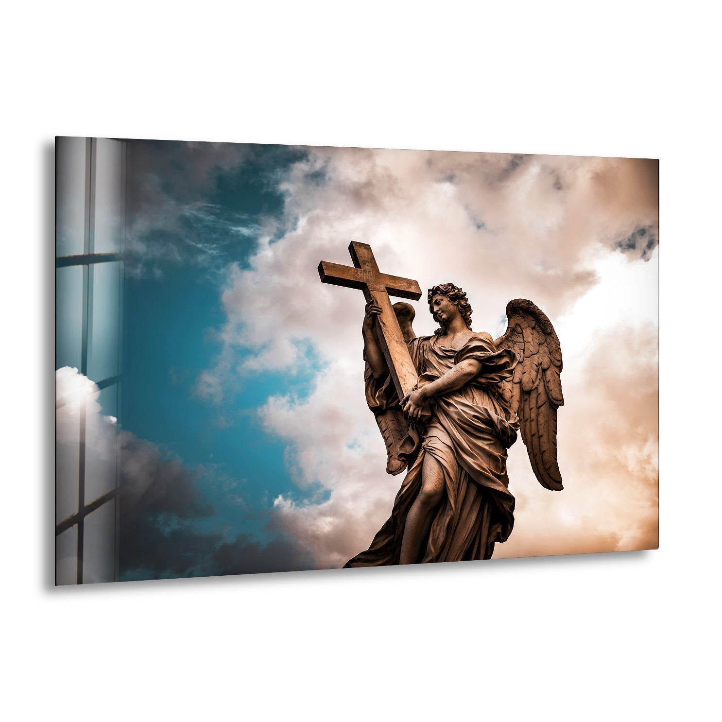 Angel With The Sudarium Stained Glass Wall Art - Religious Home Decor for Church, Living Room & Bedroom - Beautiful Handmade Christian Gift