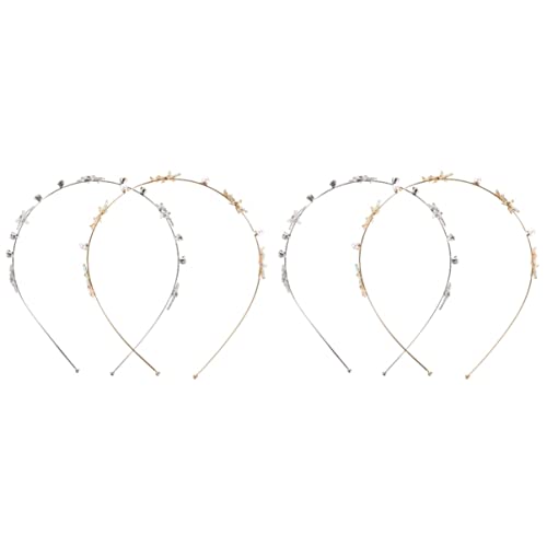FRCOLOR 4 Pack Glitter Star Hair Headbands for Women - Elegant Wedding Bridal Party Hair Accessories Set - Alloy Crystal Hairband for Bachelorette, Birthday, Festival & Cosplay (Silver/Gold)