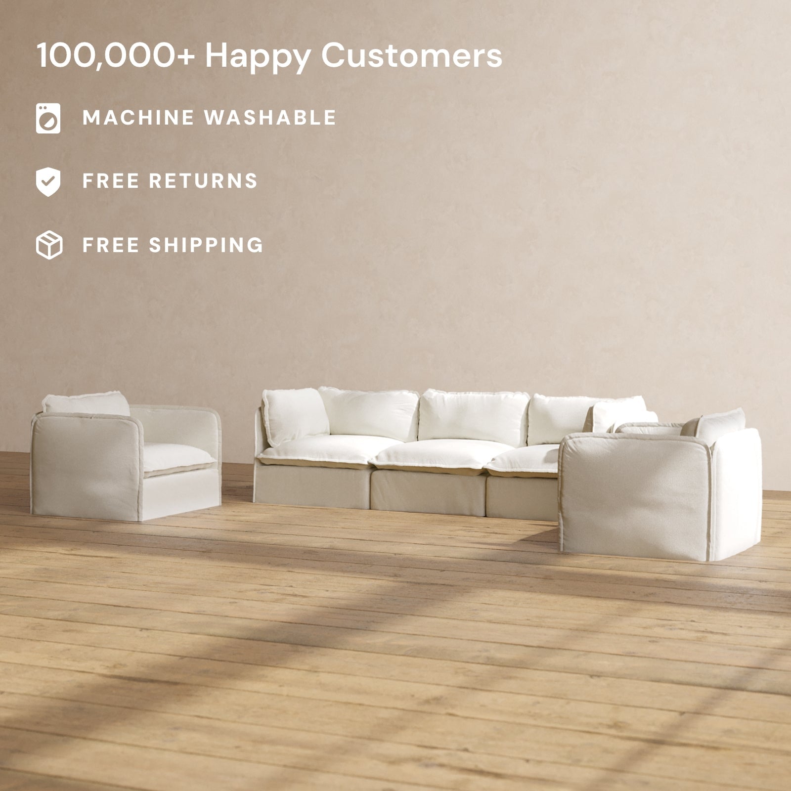 Premium Modular 3-Seater Sofa & Armchair Set in Eggshell White | Luxury Fabric Blend | Perfect for Living Room, Lounge & Home Theater Seating