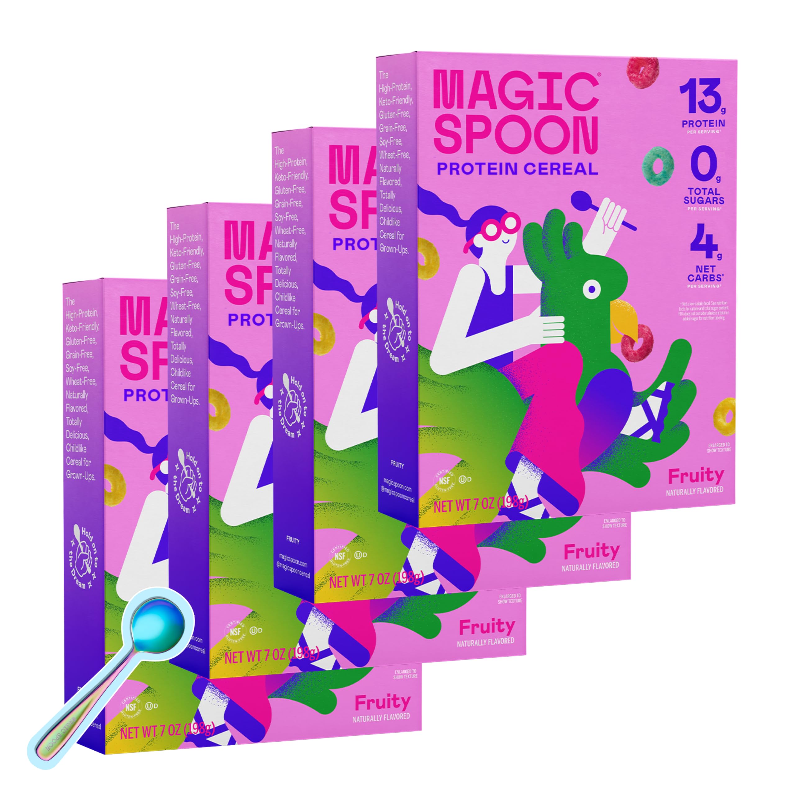 Magic Spoon Fruity Cereal 4-Pack - Keto Friendly, Low Carb, Gluten Free, Grain Free, High Protein, Zero Sugar Breakfast Cereal - Perfect for Healthy Morning Meals & Snacks