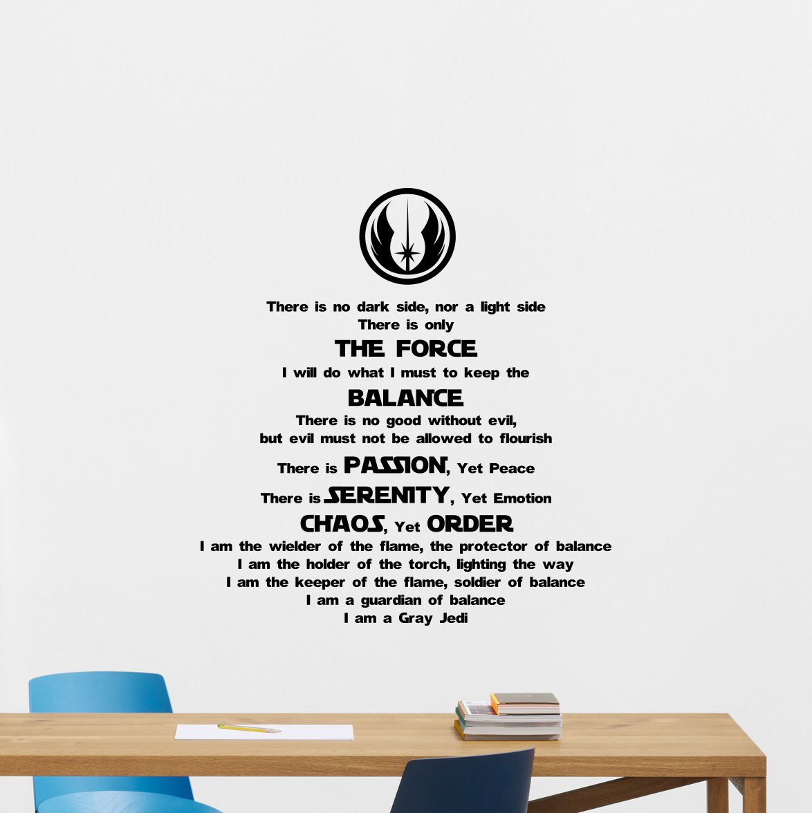 Gray Jedi Code Vinyl Wall Decal - Inspirational Jedi Quote Sticker for Kids Room & Nursery Decor | Star Wars Themed Cartoon Mural Poster | Perfect for Boys Bedroom, Game Room & Jedi Fan Gifts