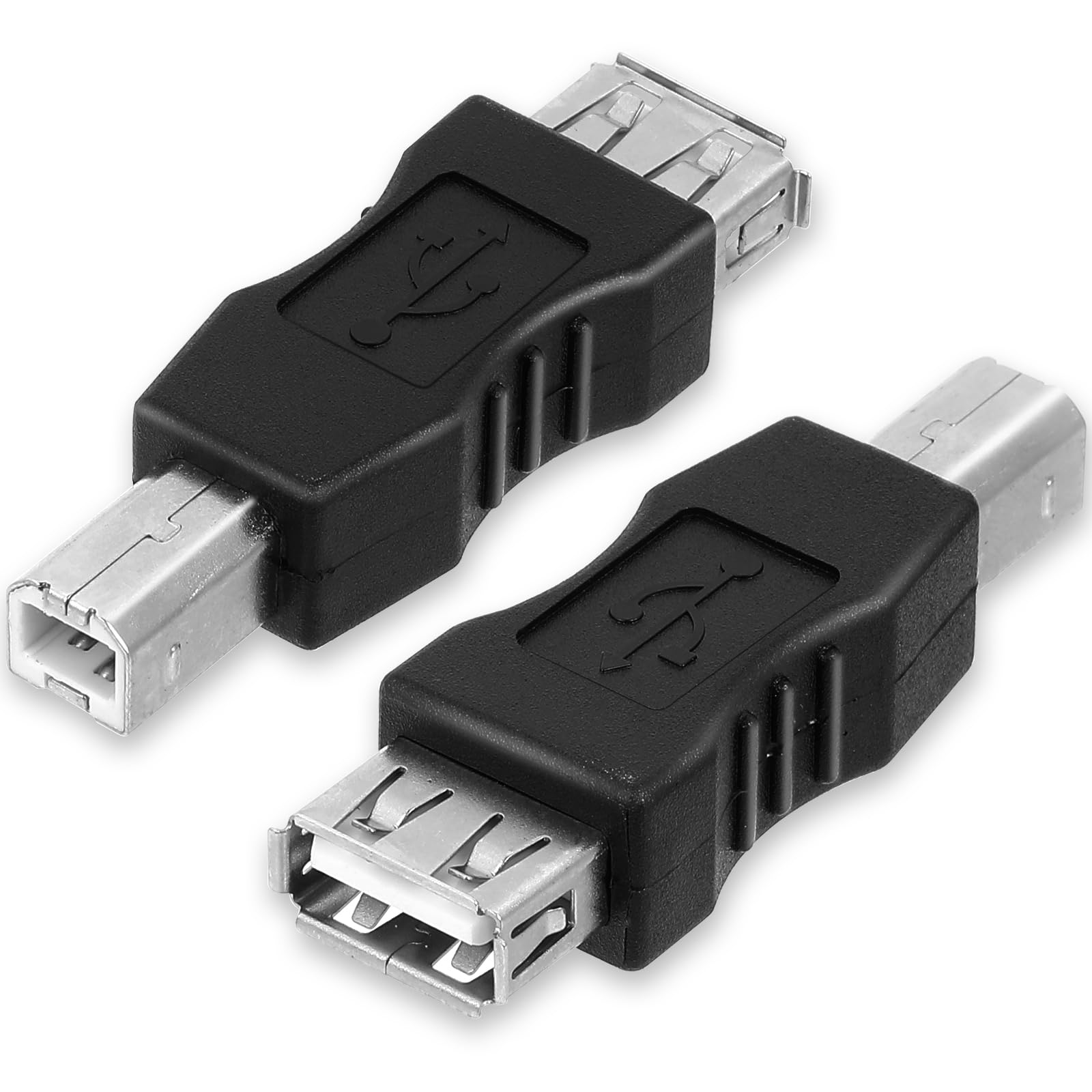 2-Pack USB 2.0 A Female to B Male Adapter - Printer Connector for Office & Home Use