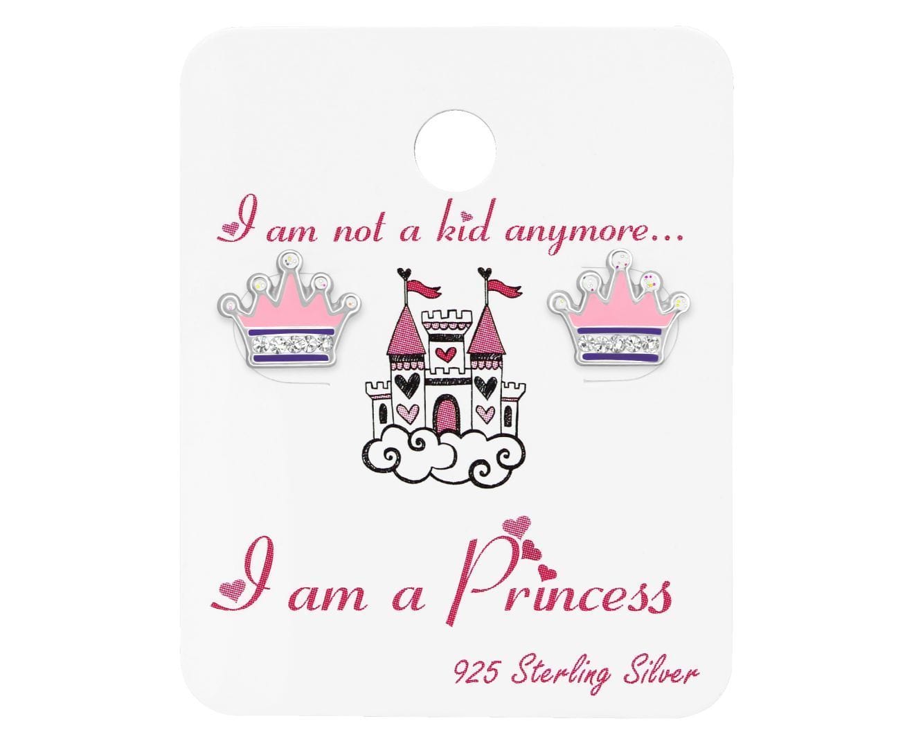 Kids Princess Crown Silver Earrings for Girls - Elegant & Sparkly Jewelry for Birthday, Party & Dress Up Play