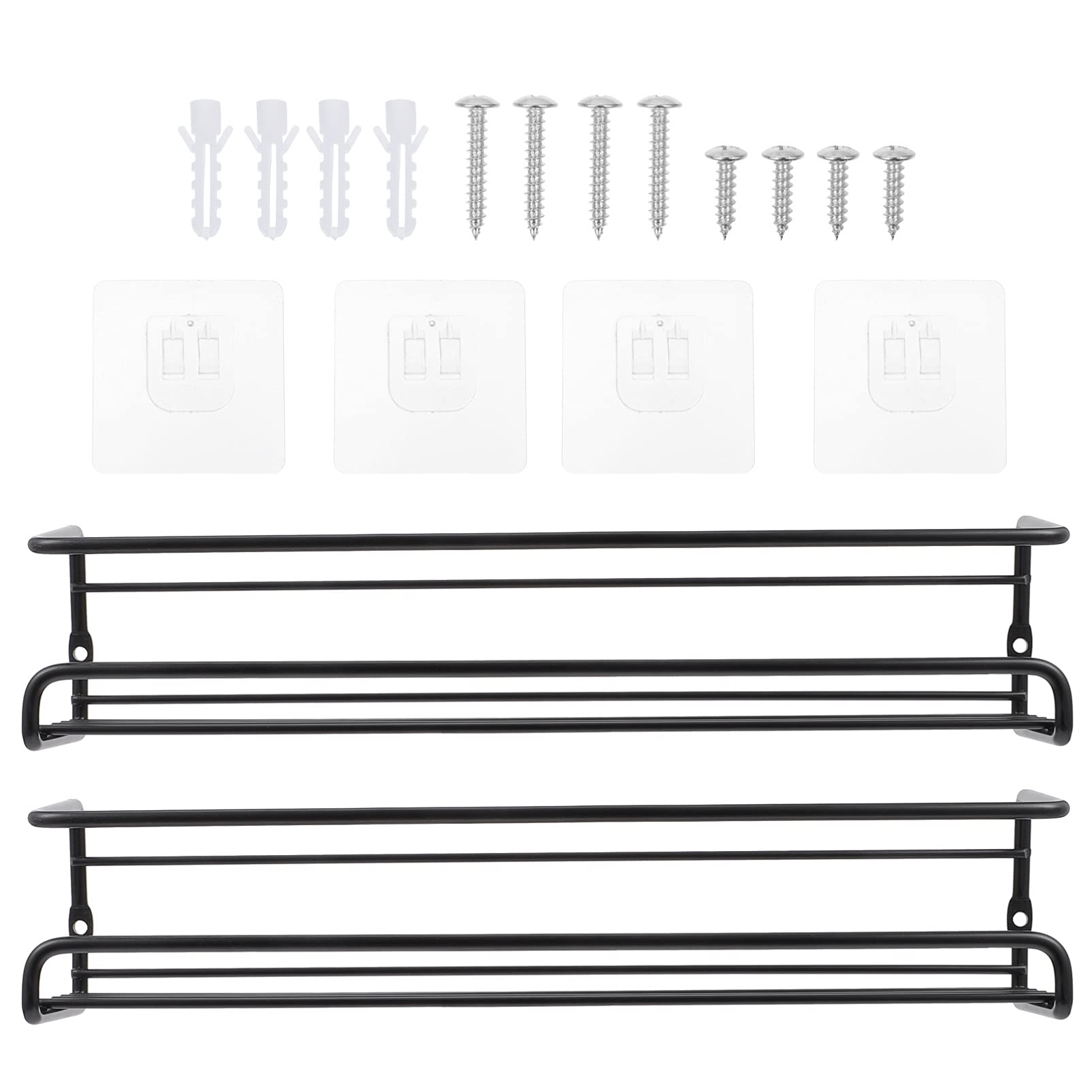 2-Pack Wall Mounted Spice Rack - Kitchen Cabinet Organizer for Seasoning Jars, Bottles & Cans - Space Saving Storage Shelf for Pantry, Cupboard or Shower - Perfect for Small Kitchen Organization & Bathroom Storage (Black)