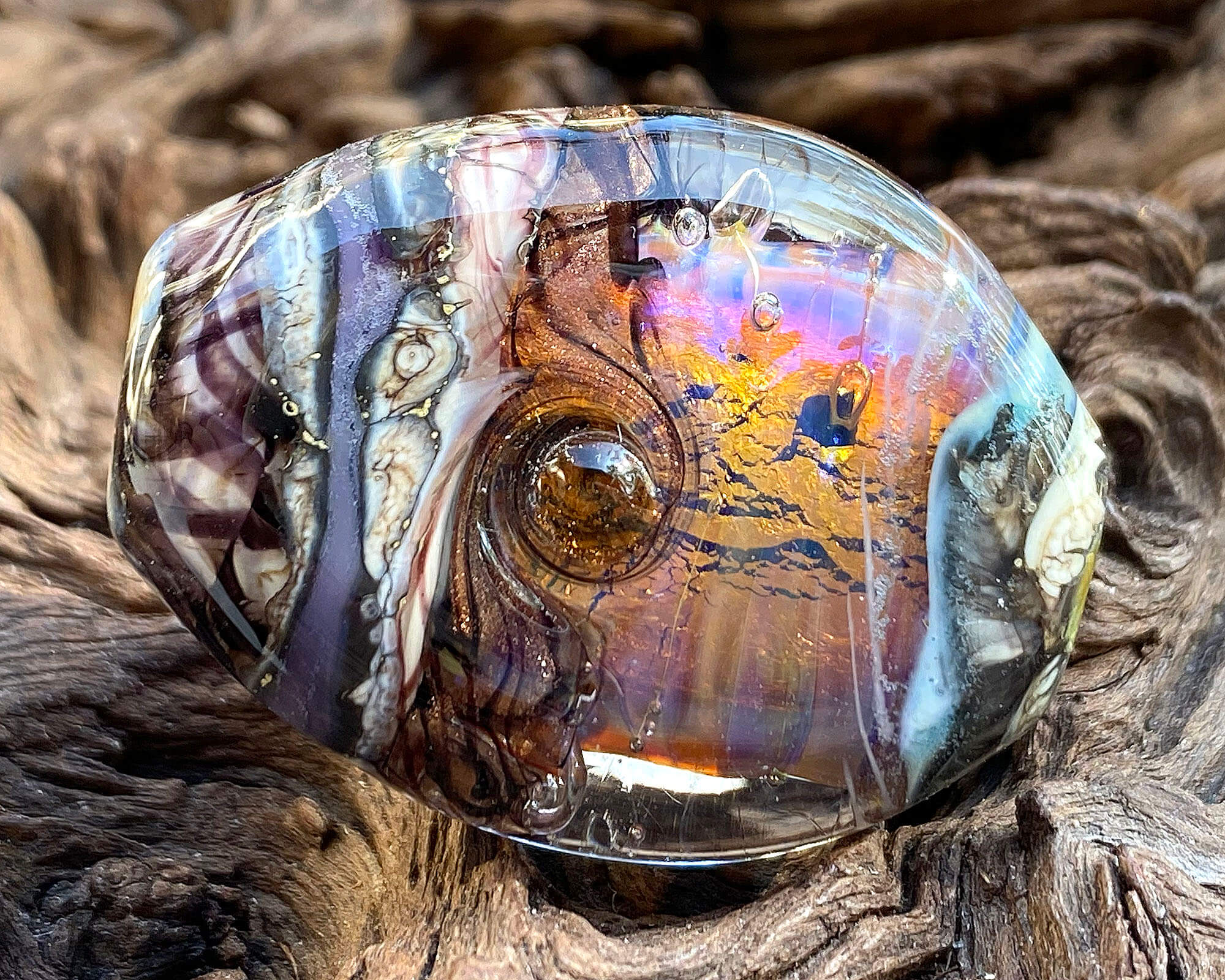 Natural Fire Opal Organic Lampwork Focal Bead SRA - Handmade Jewelry Making Supplies for Necklaces, Bracelets & DIY Crafts