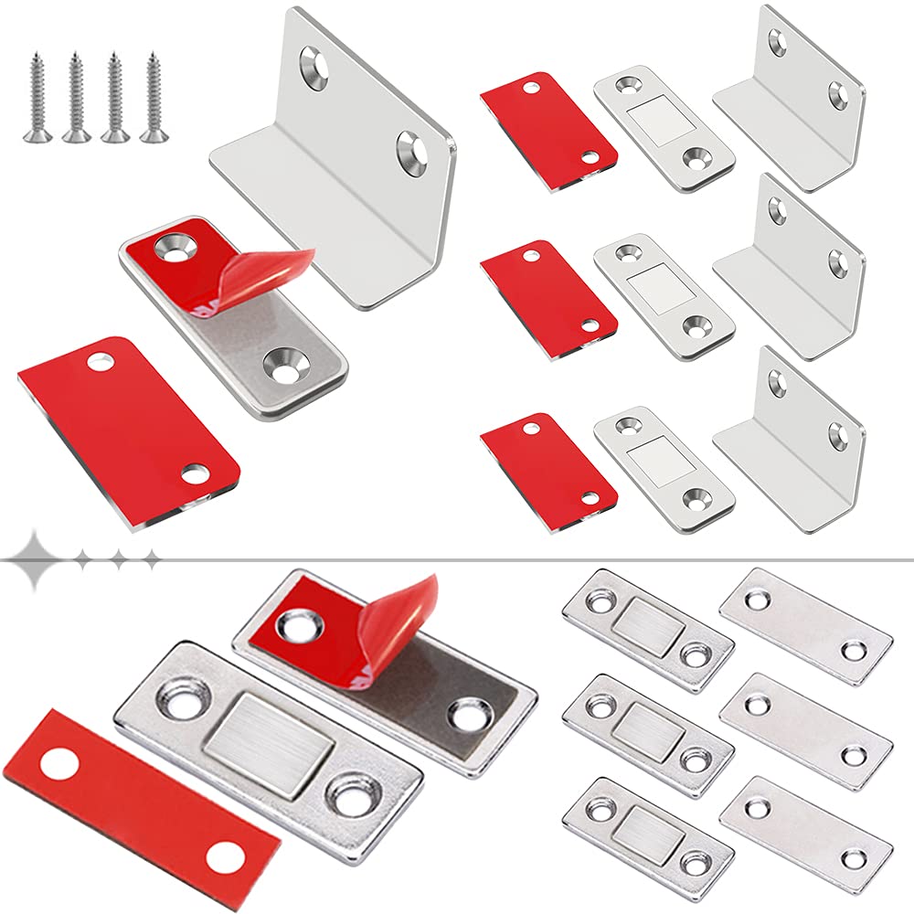 Jiayi 4 Pack Ultra Thin Magnetic Cabinet Catches & L-Shaped Drawer Magnets - Strong Adhesive Magnetic Latches for Kitchen Cabinets, Closets, Doors (Perfect for Securing Cabinets & Drawers in Homes, Offices & RVs)