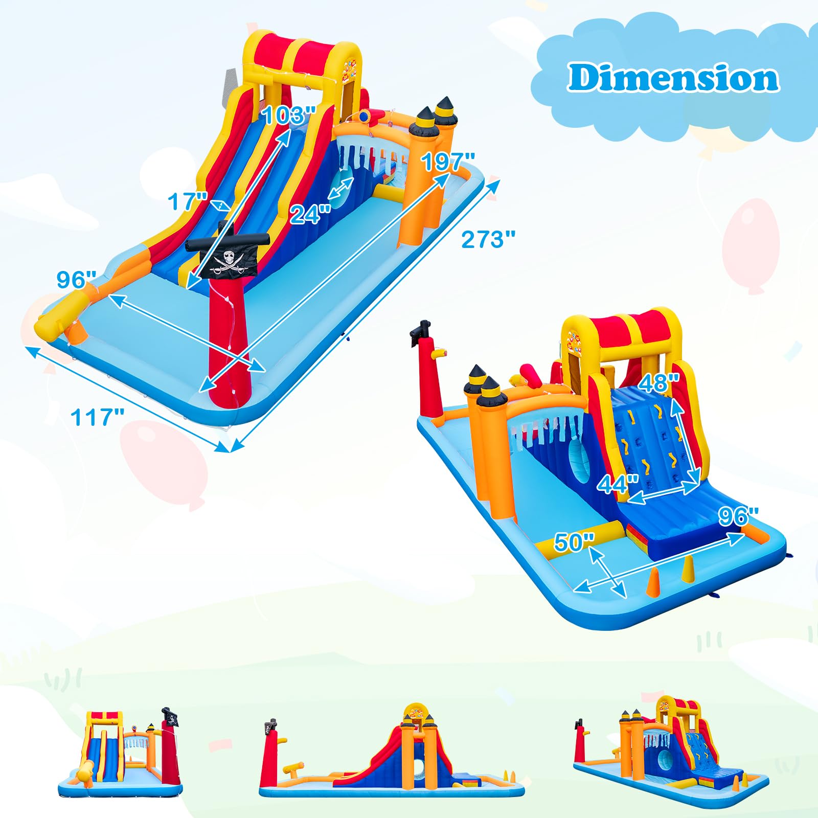 BOUNTECH 23x10FT Inflatable Water Slide Park - Dual Racing Slides, Climbing Wall & Hide & Seek Cave for Kids | Outdoor Blow Up Water Slides for Backyard Parties, Summer Fun & Birthday Gifts | Perfect for Family Gatherings, Pool Parties & Outdoor Adventures