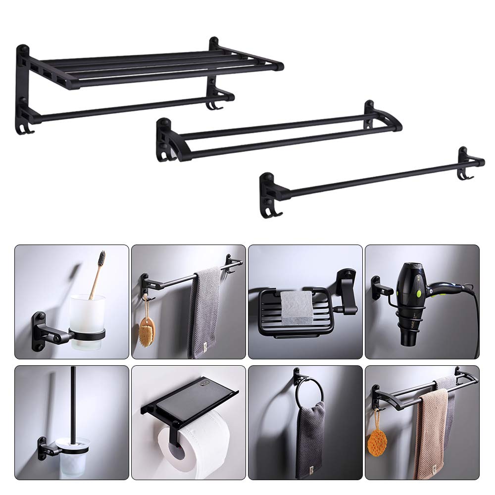 9-Piece Bathroom Wall Mount Storage Set - Towel Rack, Shelf, Paper Holder, Toilet Brush & Hair Dryer Organizer - Space Saving Hanging Toilet Organizer with Hooks for Small Bathrooms & Apartments - Perfect for Bathroom Organization & Clutter-Free Living
