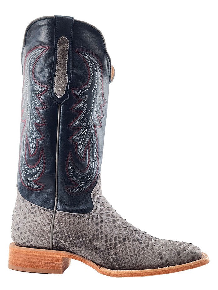 R.Watson RW7914 Men's Grey Suede Back Cut Python Western Boots - Perfect for Rodeo, Country Dancing & Cowboy Fashion