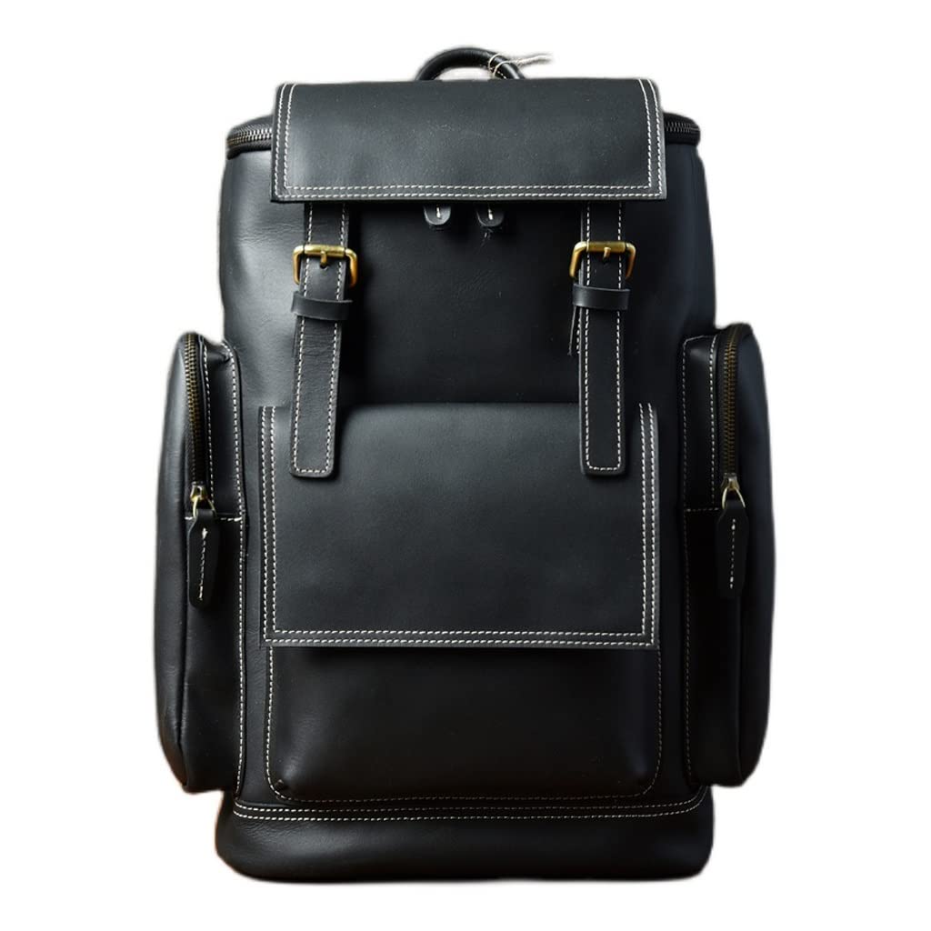 Premium Men's Leather Backpack - Large Capacity Cowhide Daypack for Business, Travel & Work - Durable 14 Inch Laptop Rucksack (Black) - Perfect for Commuting, College & Outdoor Adventures