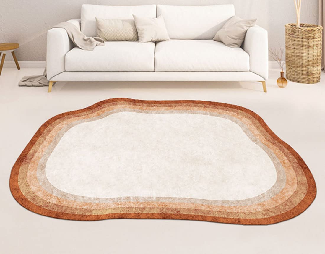 Brown Modern Cloud Shapes Oval Area Rug 3x5ft - Contemporary Geometric Ombre Pattern Carpet for Living Room, Bedroom, Dining Room, Office - Vintage Indoor Outdoor Rug for Hallway, Runner, Doormat - Perfect for Boho, Farmhouse & Minimalist Home Decor