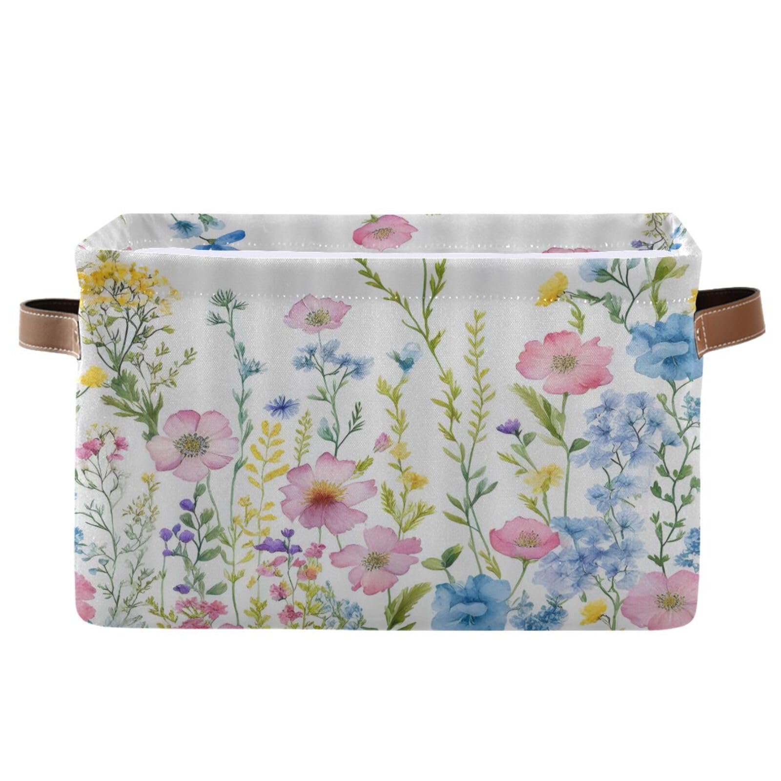 2-Pack Cosmos Flower Fabric Storage Bins with Handles - Closet Organizer Baskets for Clothes, Toys & Home Decor | Perfect for Bedroom, Nursery & Shelf Organization