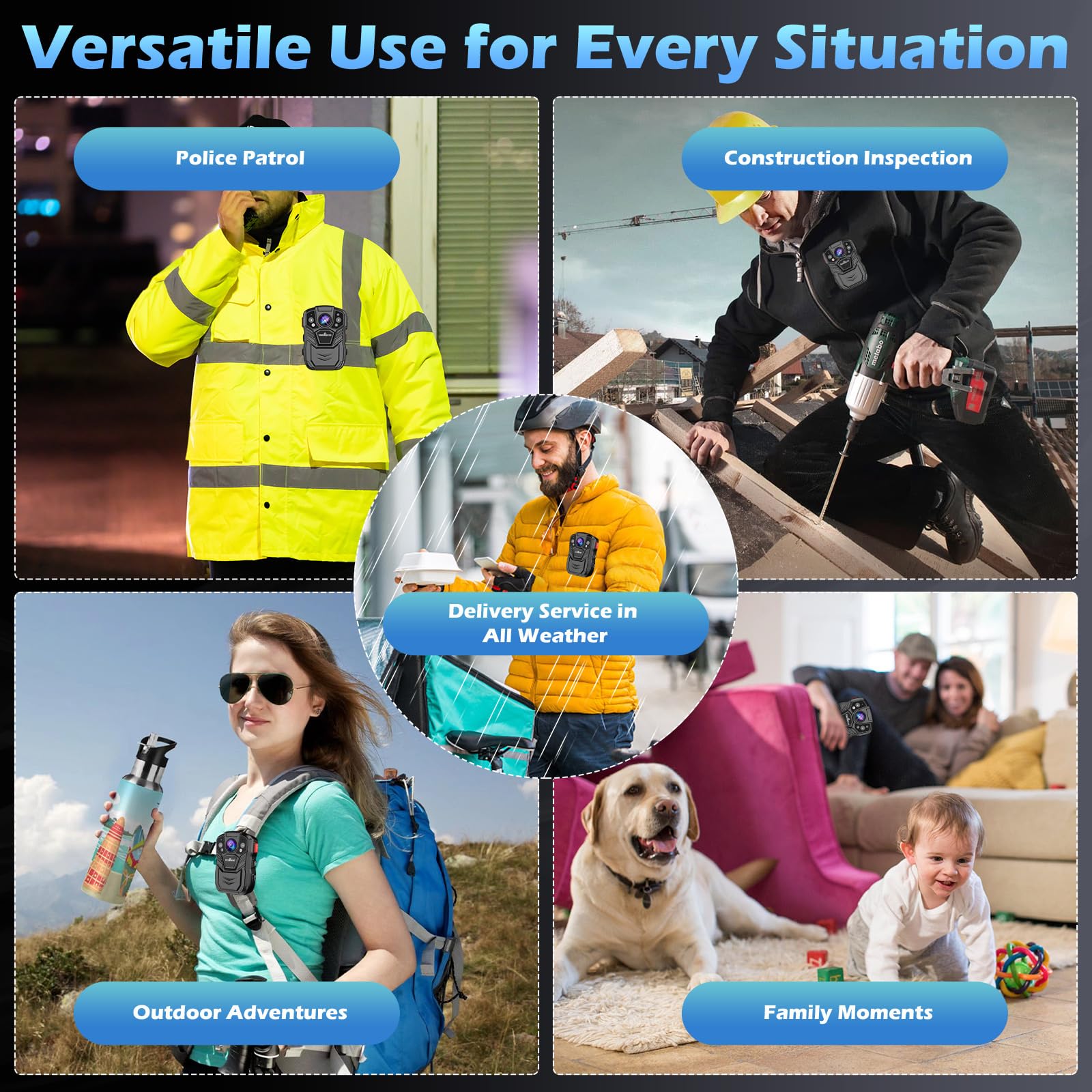 1296P UHD Body Camera with Audio Recording - 2 Inch LCD Display, Night Vision, Waterproof & Shockproof - Compact Body Worn Camera (128GB) for Law Enforcement, Security Guards & Outdoor Activities