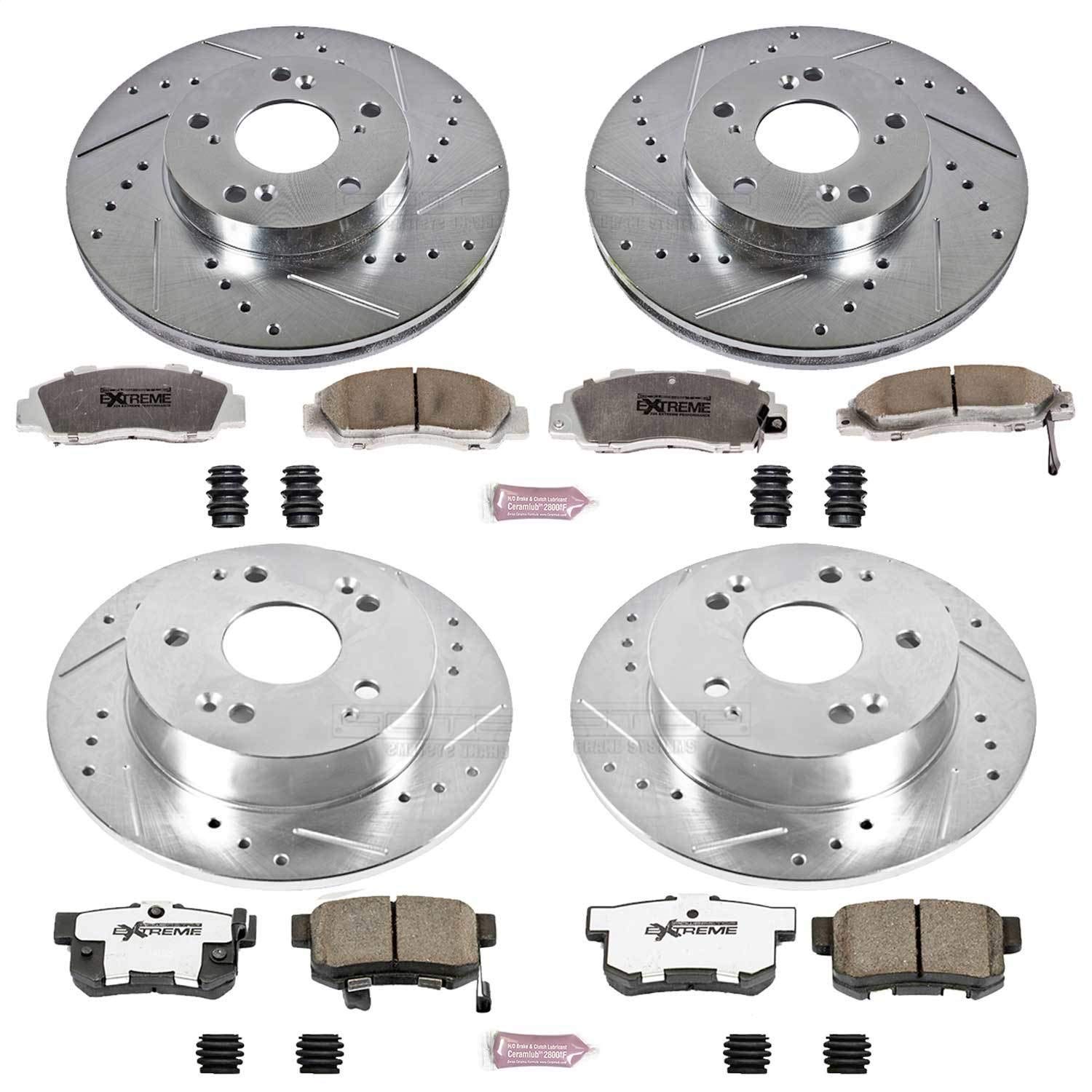 Power Stop K1042-26 Z26 Carbon Fiber Brake Pads & Drilled Slotted Rotors Kit - Compatible with 1998-2002 Honda Accord - Front & Rear Brake Upgrade for Enhanced Stopping Power - Perfect for Daily Commuting, Highway Driving & Performance Use