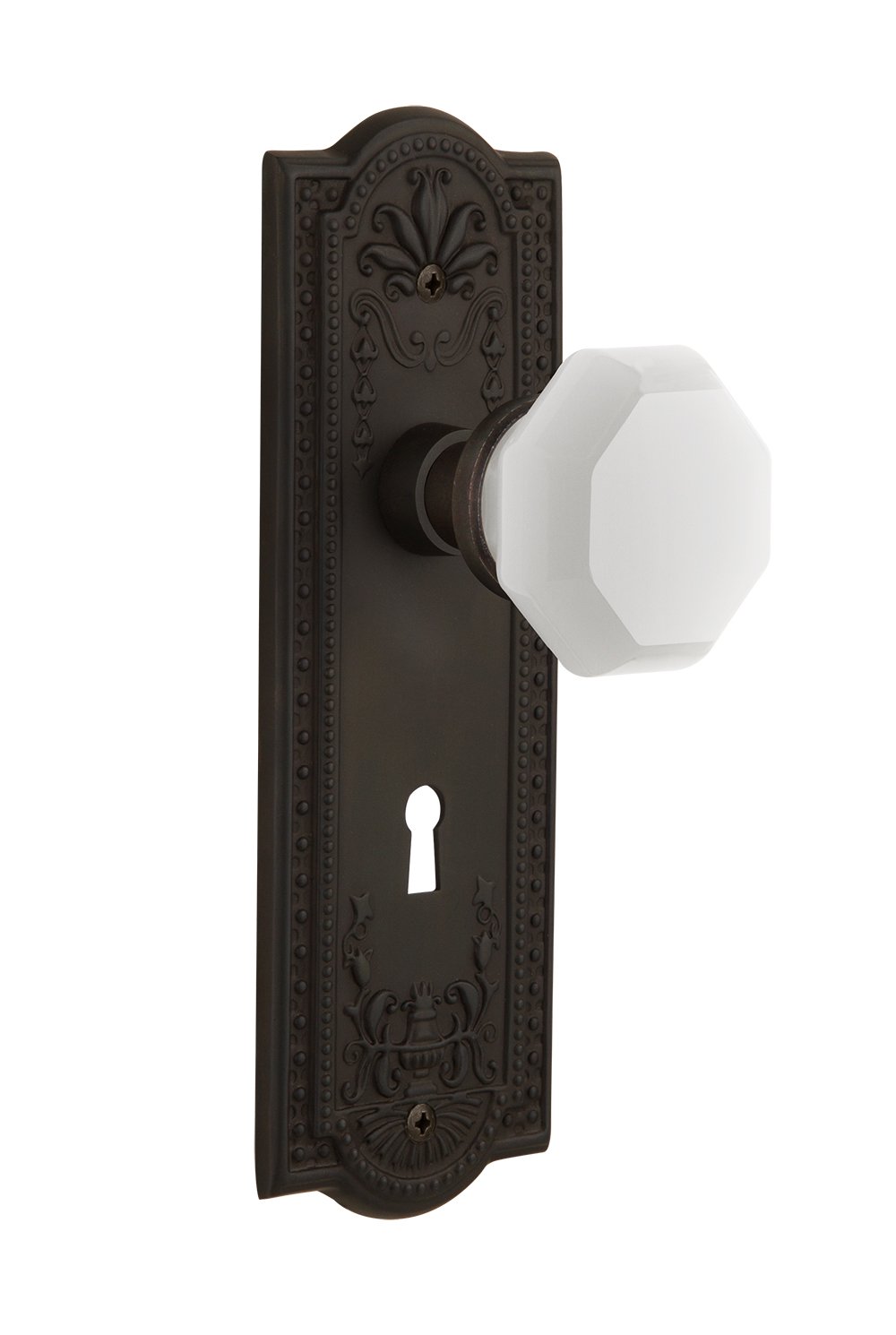 Vintage Waldorf White Milk Glass Cabinet Knob - Nostalgic Warehouse 748427 Meadows Plate with Keyhole, 2.375