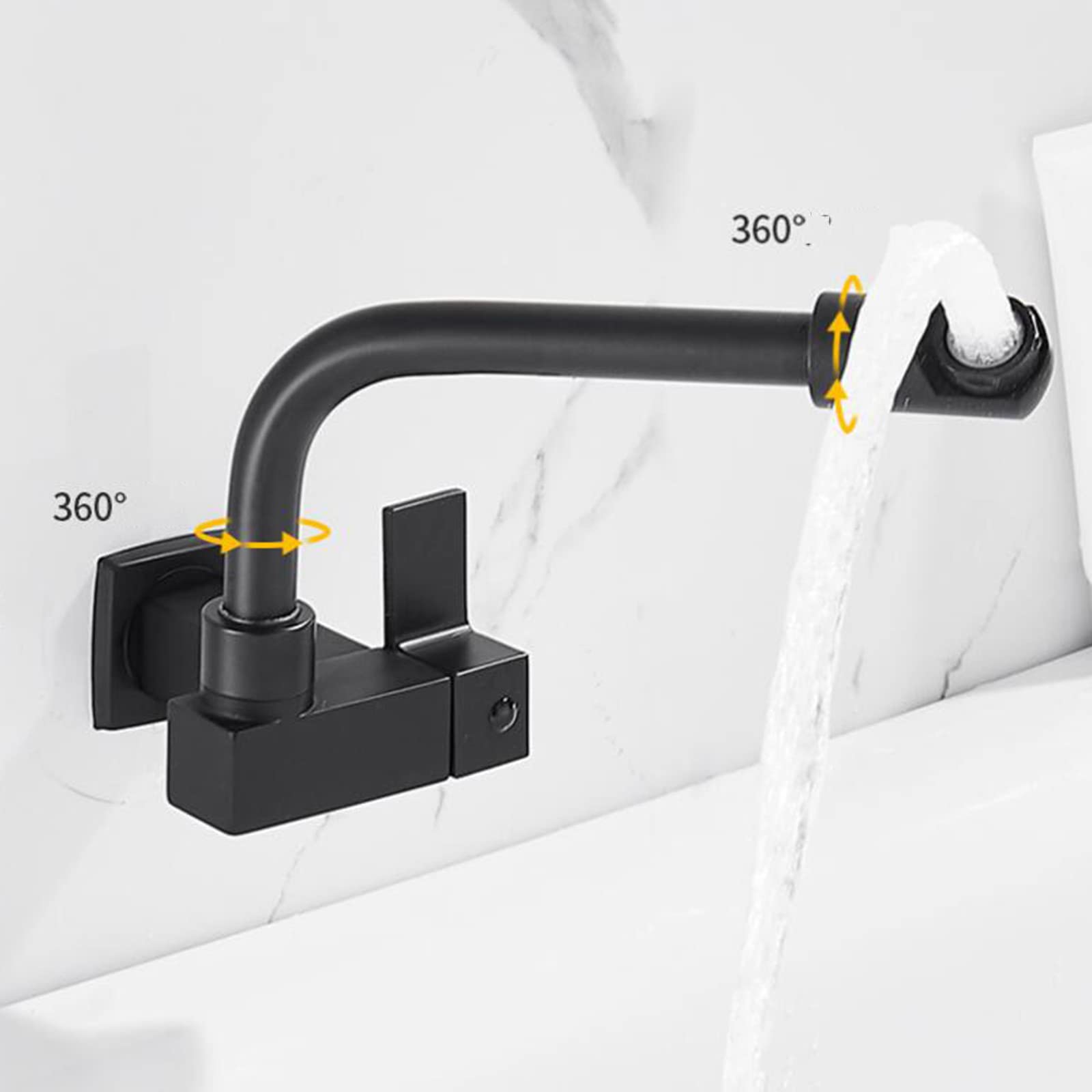 Wall-Mounted Single Hole Cold Water Brass Faucet - 20cm, RAKRISTE, Black 28cm - Perfect for Kitchen Sink, Mop Sink & Utility Areas