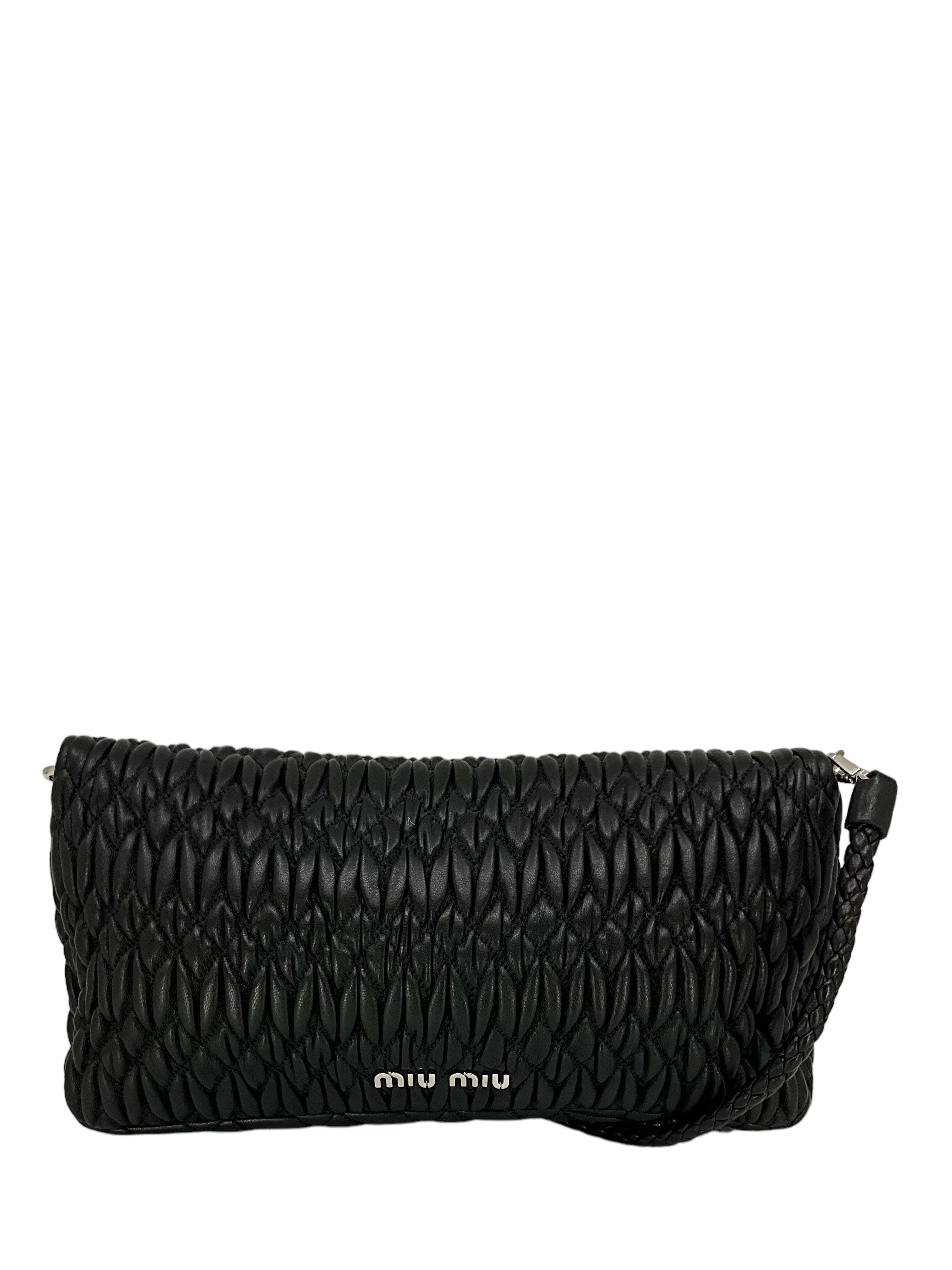 Miu Miu Cloqué Nappa Leather Crystal Flap Bag - Luxury Designer Crossbody Purse for Women | Perfect for Parties, Date Nights & Special Occasions