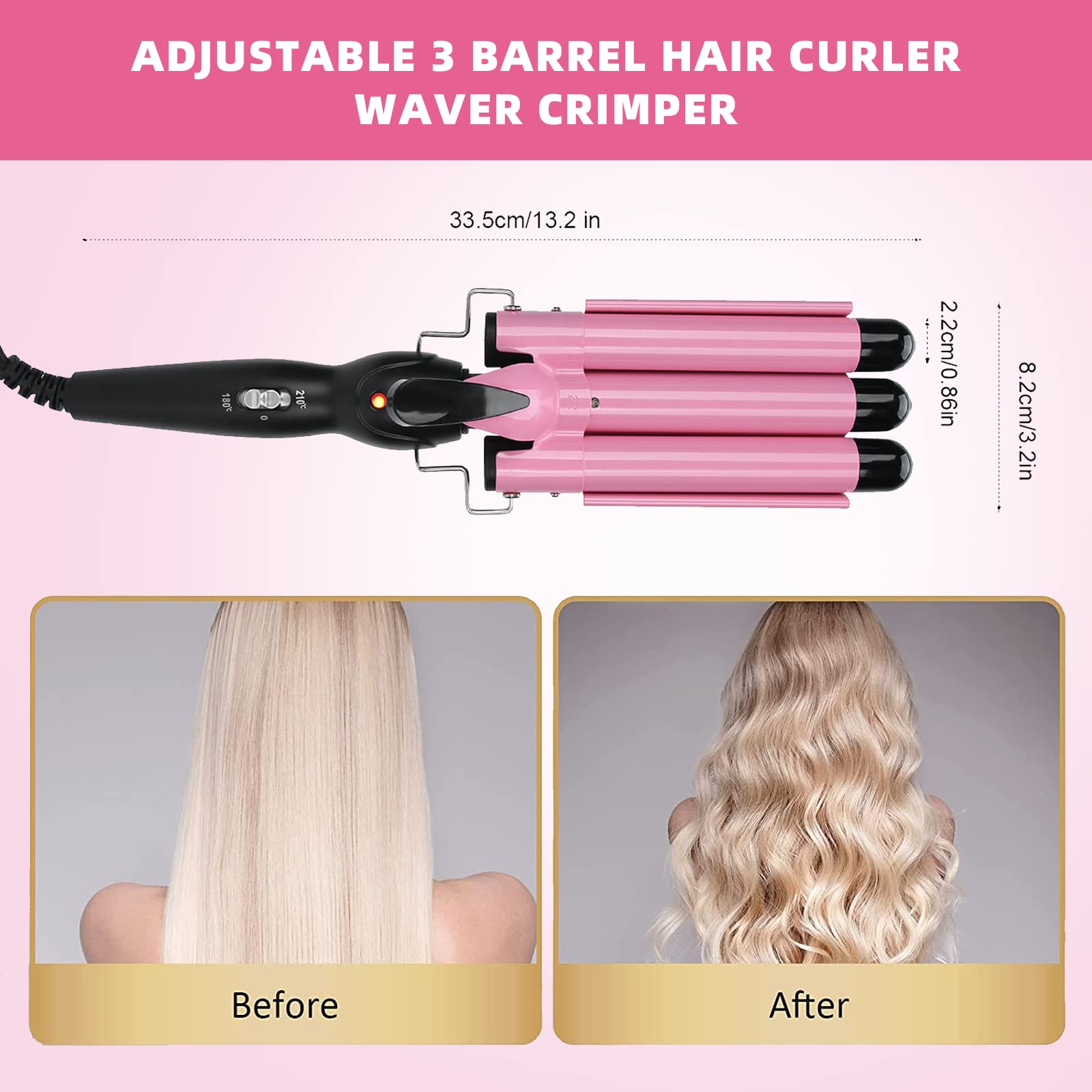 3 Barrel Curling Iron Wand - Professional Hair Curler & Waver for Short to Medium Hair - 22mm US Size - Perfect for Beach Waves, Loose Curls & Everyday Styling