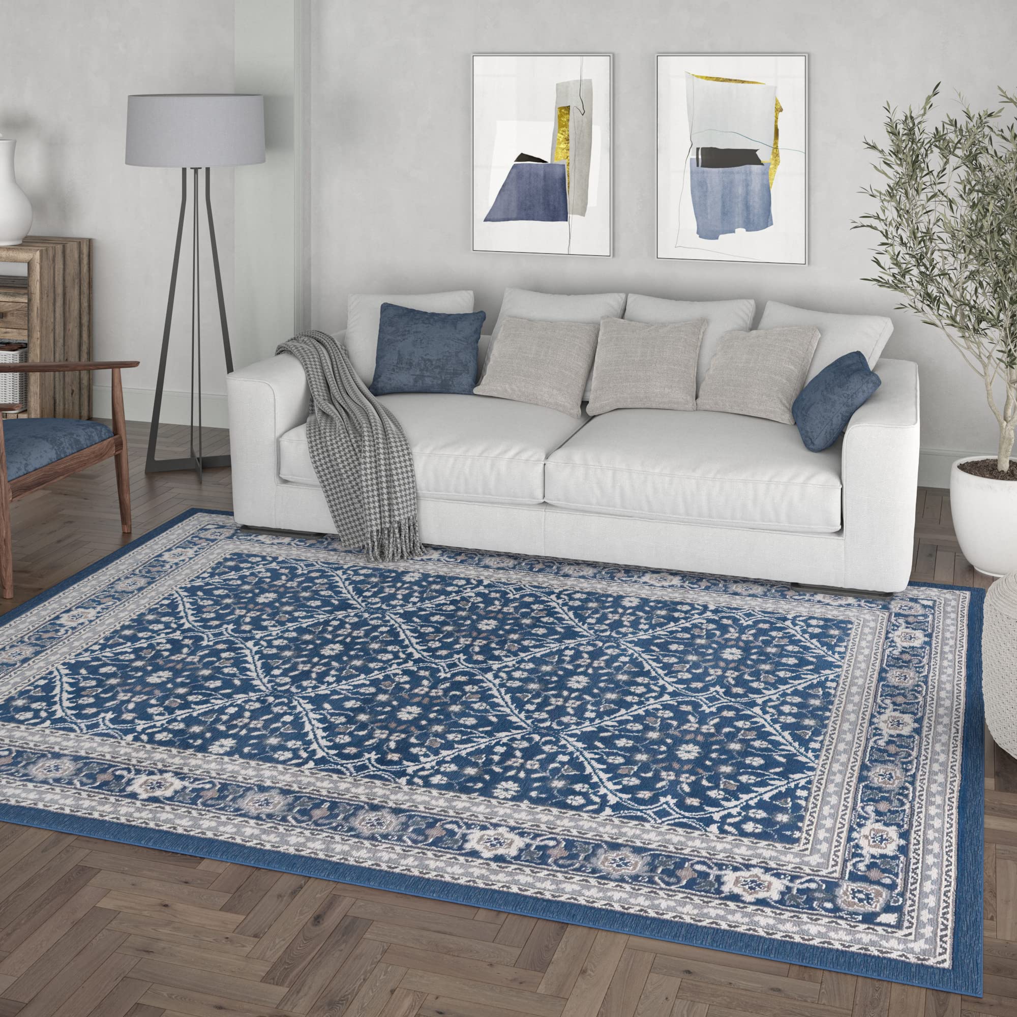 Navy Modern Large 8x10 Area Rug - Soft Contemporary Indoor Carpet for Living Room, Bedroom, Dining Room & Entryway - Non-Slip Kitchen Rug - Perfect for Home Decor & High Traffic Areas
