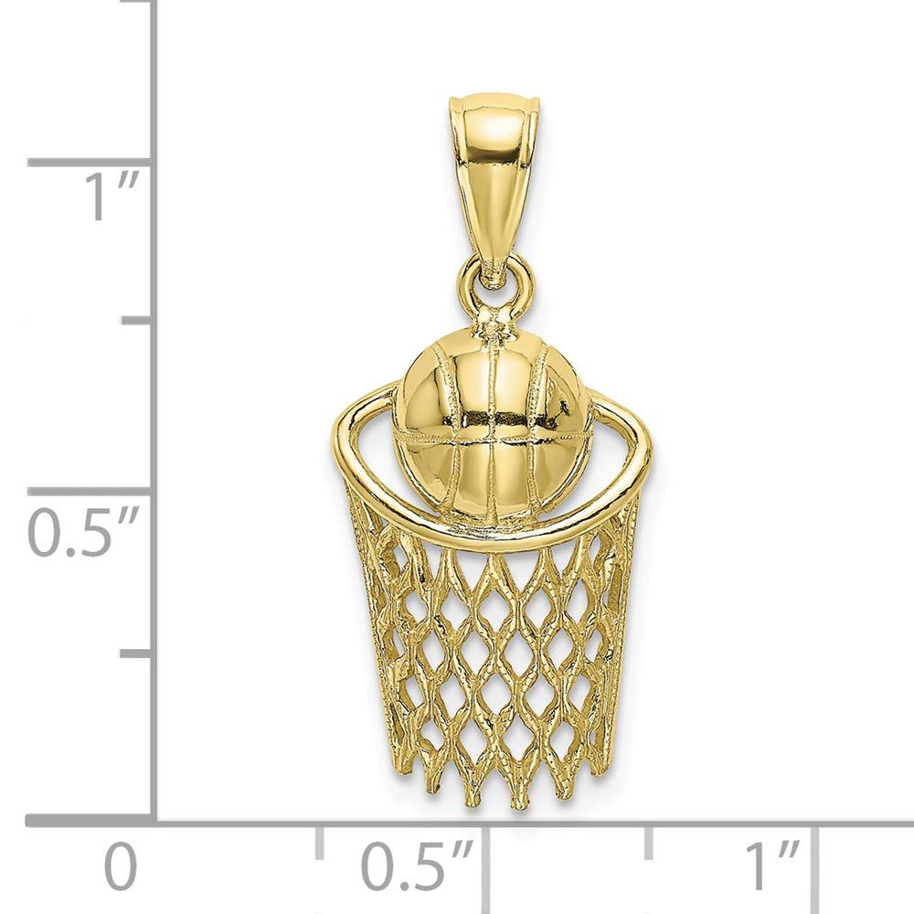 10K Yellow Gold Polished Basketball and Net Charm Pendant Necklace for Men - Sports Jewelry Gift for Basketball Players and Fans - Perfect for Games, Gifting and Everyday Wear