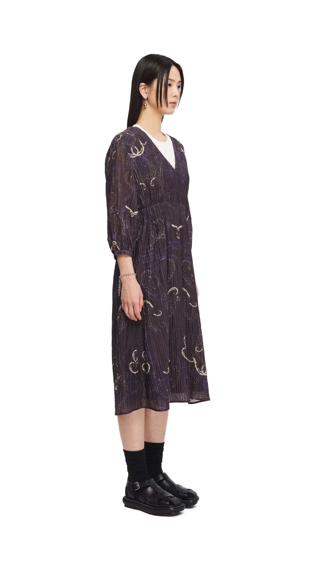 French Curve Ruler Print Puff Sleeves Dress - Elegant Floral Pattern Summer Dress for Women, Perfect for Parties, Dates & Office Wear