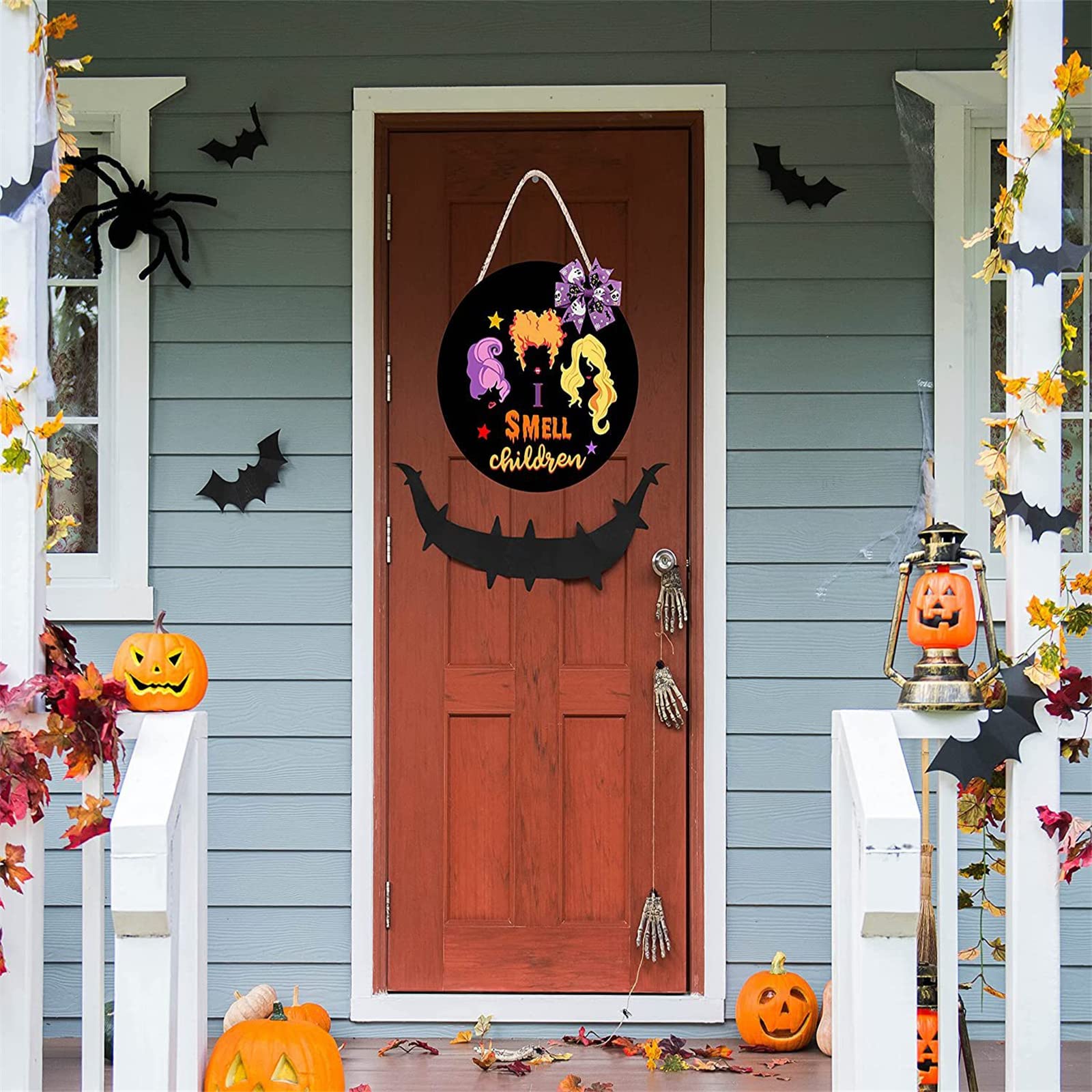 12 Inch Halloween Wooden Door Sign - Spooky Black Halloween Door Hanger Decor for Front Door, Porch, or Party - Perfect for Halloween Home Decorations & Outdoor Halloween Party Decor