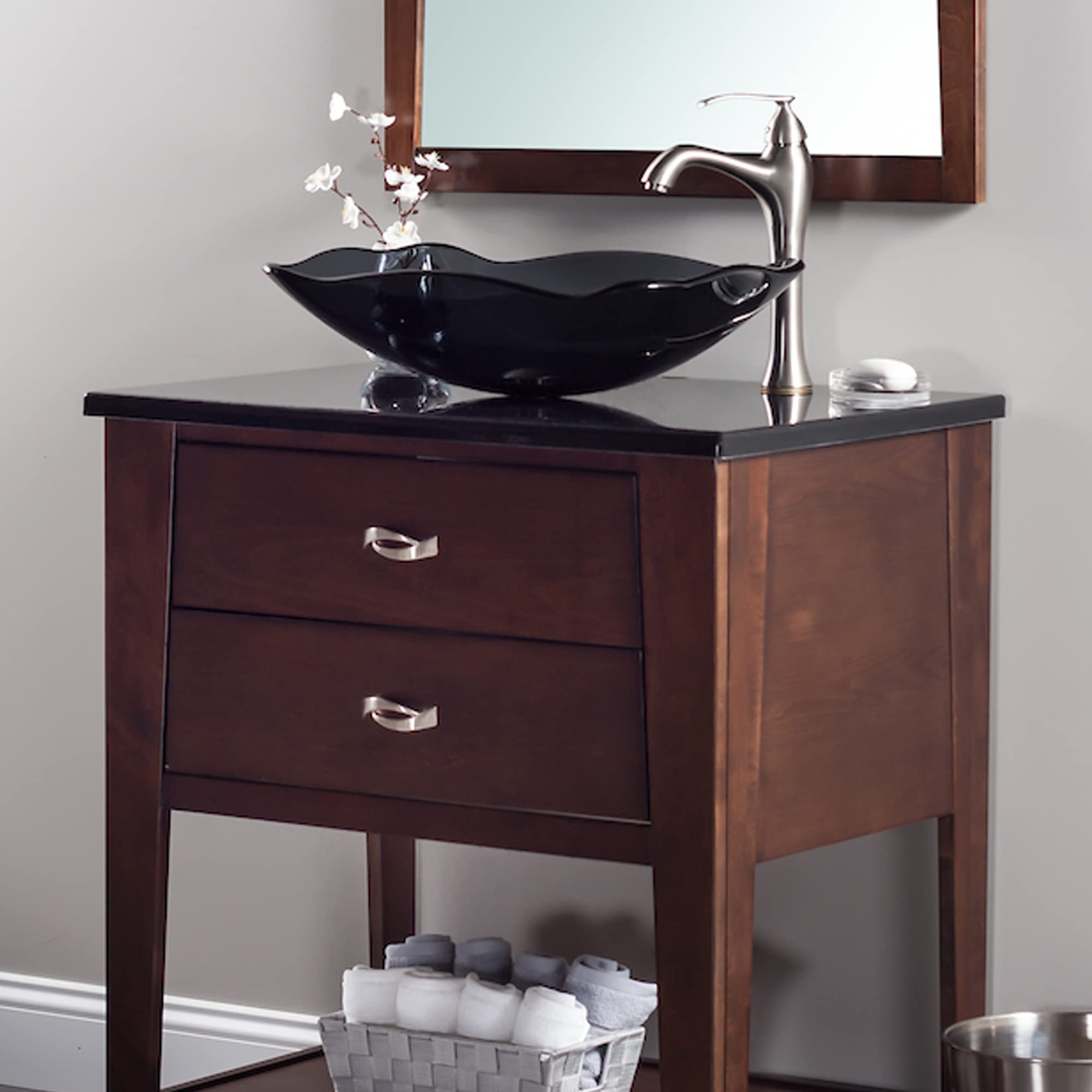 Novatto TIS-317G Rectangular Glass Vessel Bathroom Sink - Clear Black Finish - Modern Above Counter Basin for Bathroom Vanity, Powder Room & Master Bath Decor