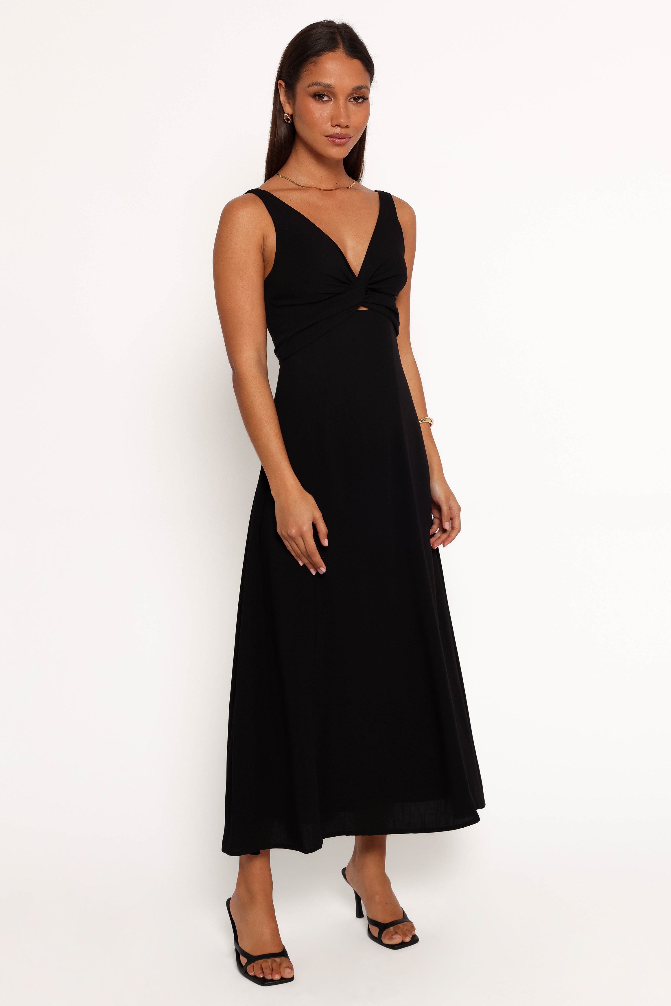 Archer Midi Dress in Black | Flowy Casual & Party Dress for Women | Perfect for Office, Date Night & Special Occasions