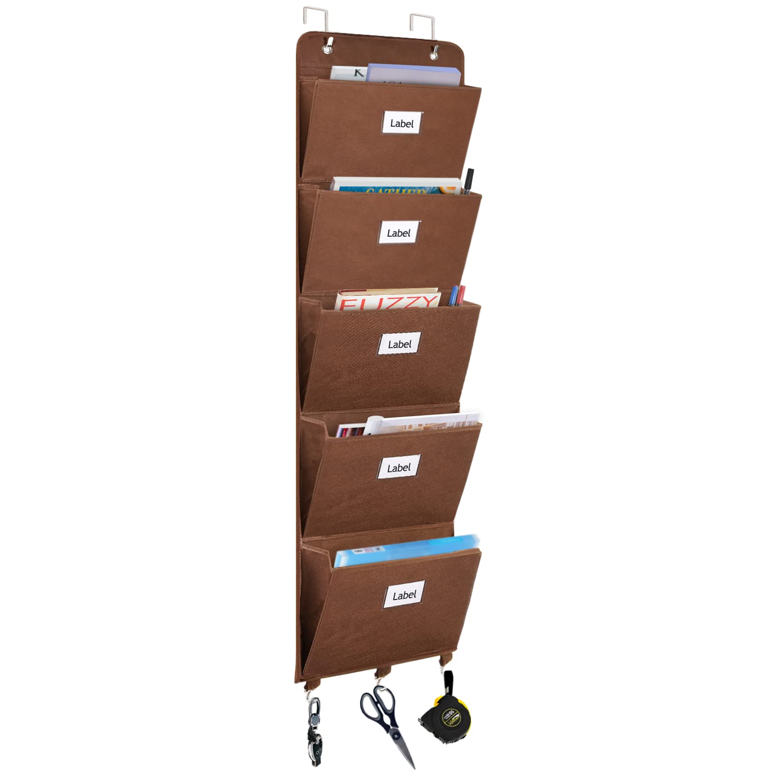 Coastal Rose Over The Door File Organizer - 5-Pocket Wall Mount Hanging Mail & Document Holder for Office & Home - Coffee Color - Perfect for Organizing Papers, Bills, Charts & Important Documents