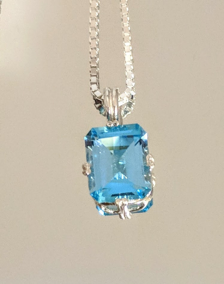 10x8mm Emerald Cut Natural Swiss Blue Topaz Pendant with Chain - Solid Sterling Silver or 14K White/Yellow Gold - VVS Clarity - Valentine's Day Gift for Her - Perfect for Anniversary, Birthday & Special Occasions