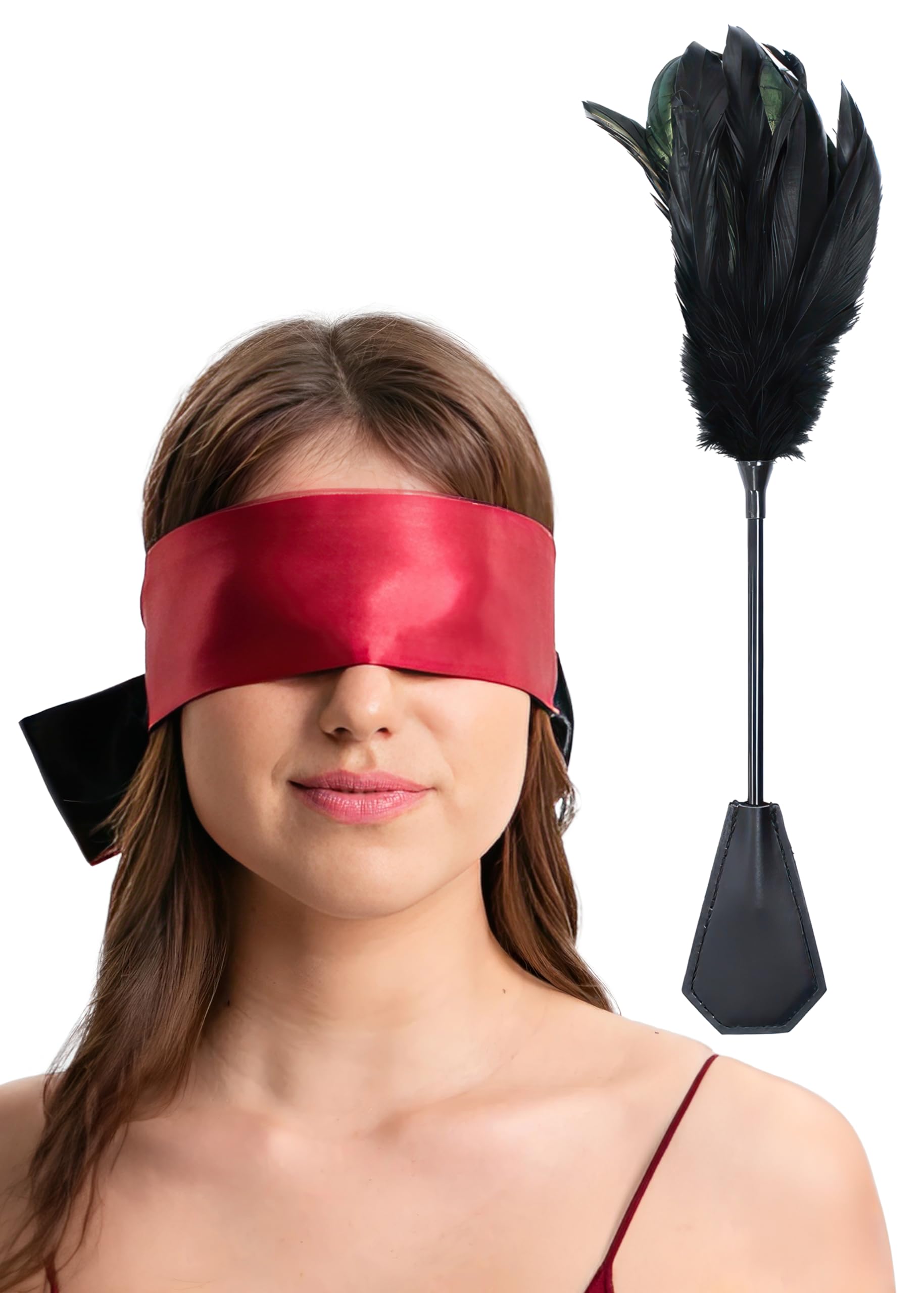 BDSM Feather Tickler & Blindfold Set - Sensual Bondage Restraint Kit for Spanking & Fetish Play - Perfect for Couples' Intimate Roleplay & Sensory Exploration