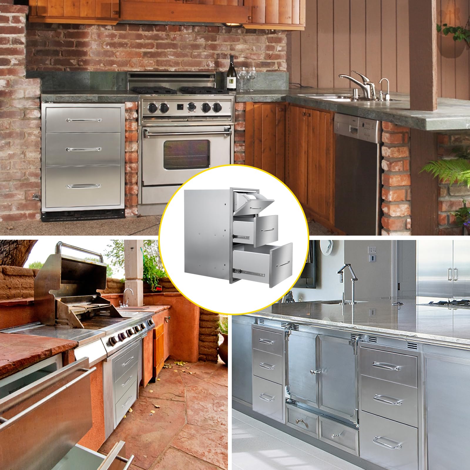 Stainless Steel Outdoor Kitchen Drawers with Paper Towel Holder - 17