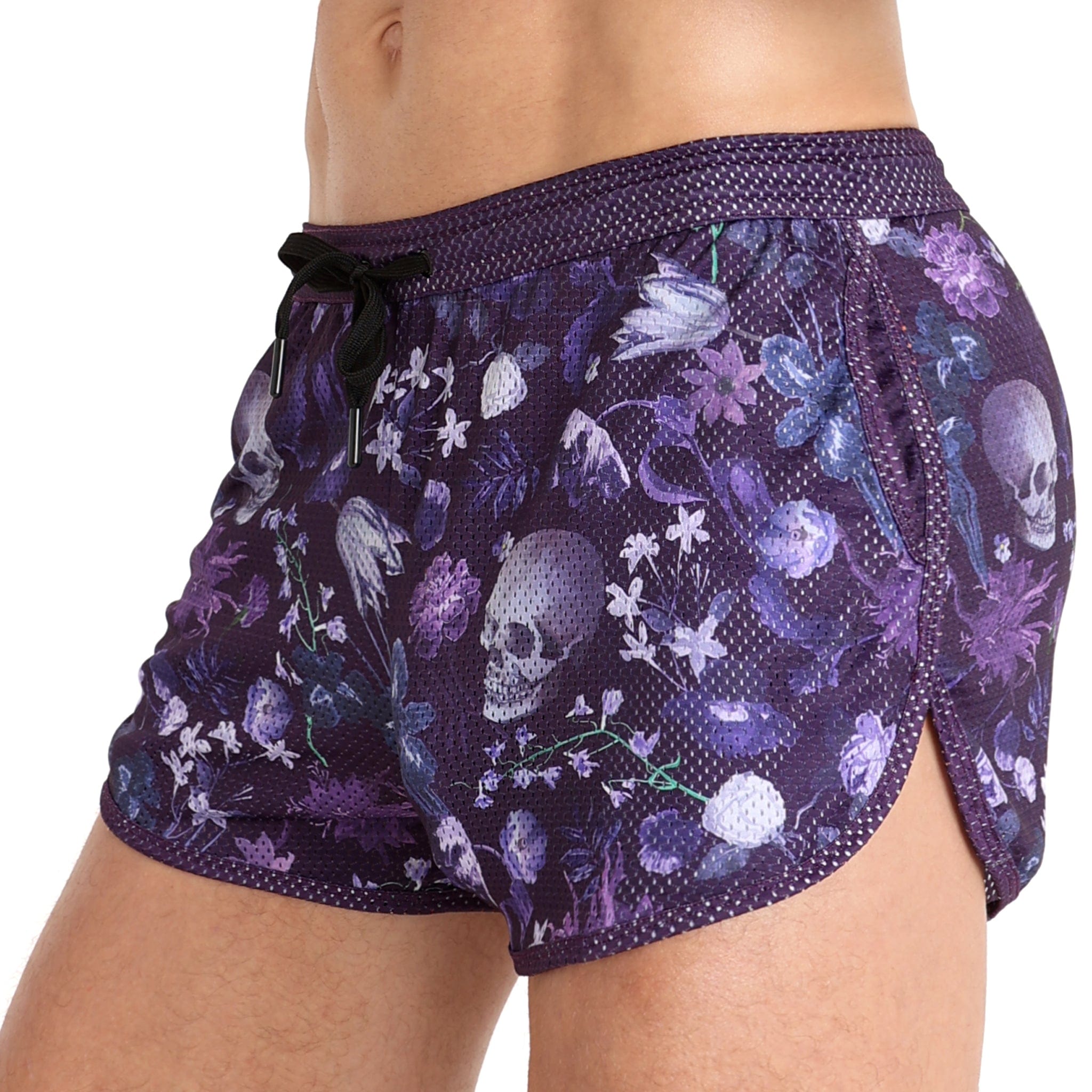 Hand Painted Dutch Floral Mesh Shorts - Purple Boho Summer Shorts for Women | Beach Vacation, Music Festival & Casual Outfit