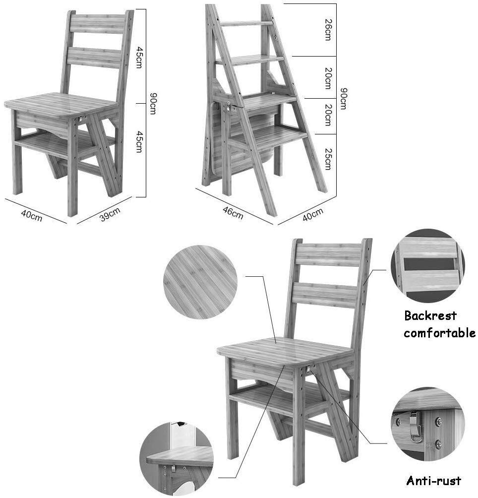 NEVKA 4-Step Foldable Wooden Ladder - Lightweight Folding Step Stool with Backrest, Multi-Purpose Kitchen & Garden Stool for Home, Office, and Outdoor Use