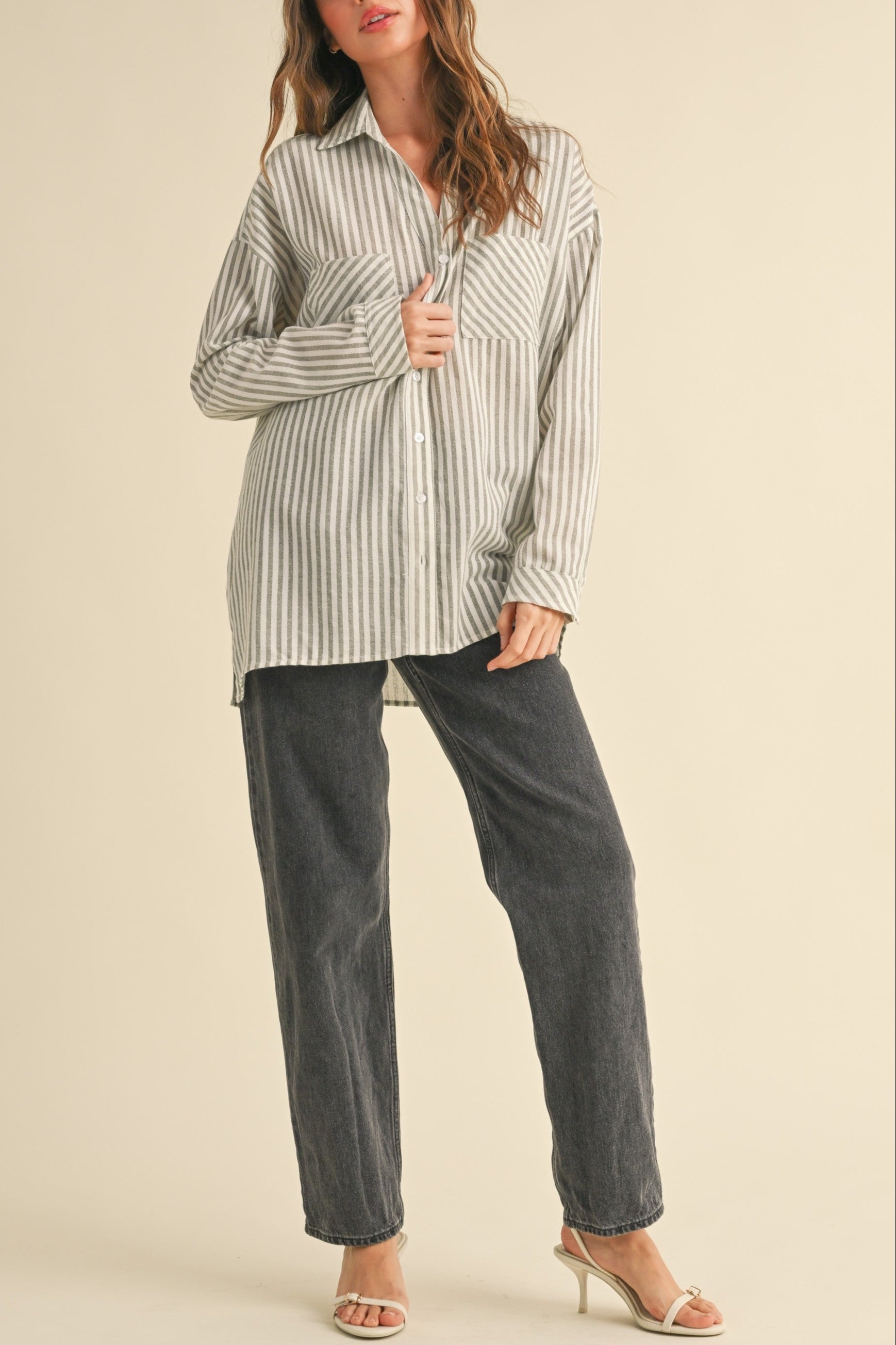 Premium Stripe Button Down Shirt for Men - Olive Green Casual Business Shirt | Office Wear, Date Night & Smart Casual Outfits