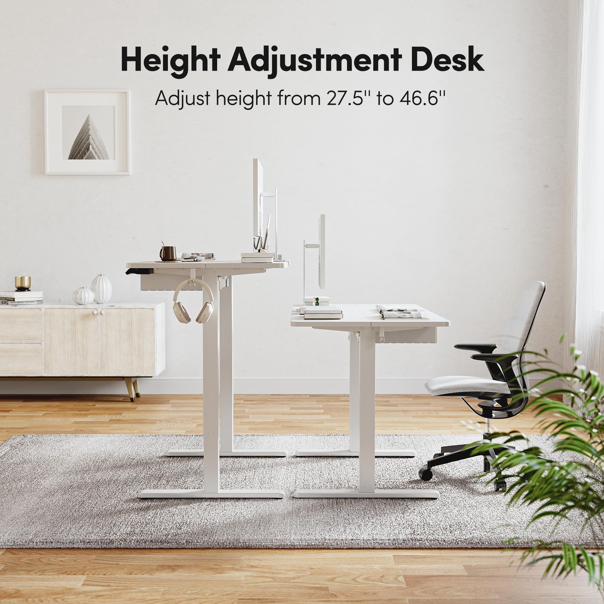 BANTI 40x24 Inches Electric Standing Desk with Drawer - Adjustable Height Sit Stand Workstation, Ergonomic Home Office Computer Desk (White) - Perfect for Remote Work, Gaming & Small Spaces