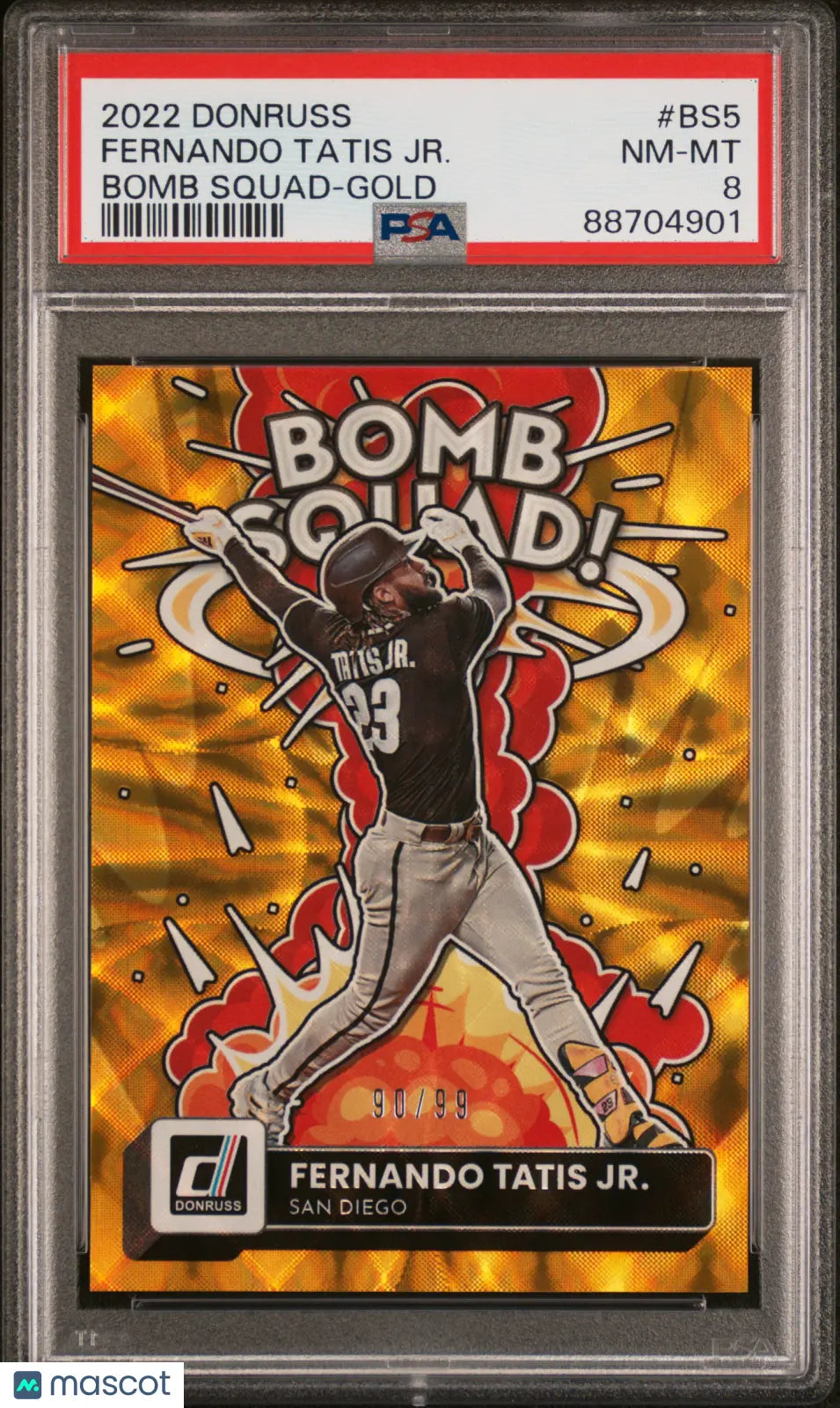 2022 Panini Donruss Baseball Bomb Squad Gold Fernando Tatis Jr. PSA 8 90/99 - Rare Collectible Trading Card for Baseball Fans & Sports Memorabilia Collectors - Perfect for Display, Investment & Fantasy Sports Enthusiasts