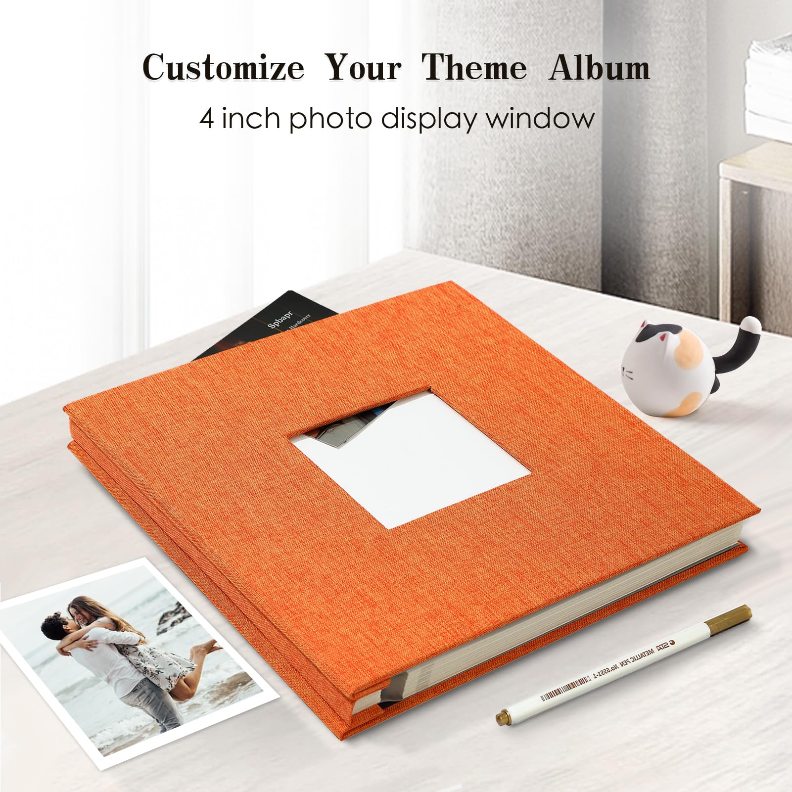 Premium DIY Magnetic Scrapbook Album - Self-Adhesive Linen Cover, Holds 4x6 to 10x12 Photos, Includes Metal Pen Holder, 60 Pages (13.2