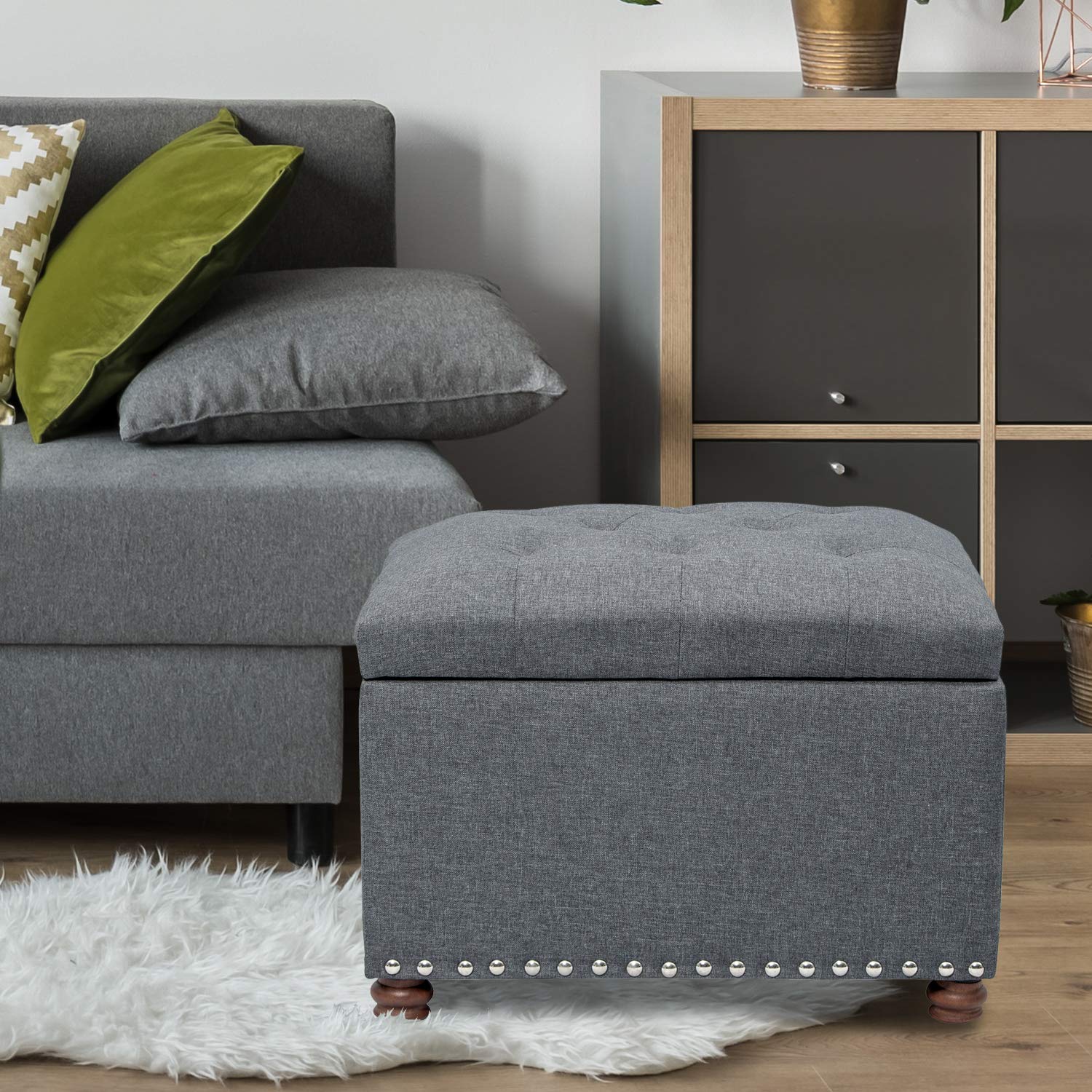 Joveco 24 Inch Fabric Storage Ottoman Bench - Modern Tufted Foot Rest Stool with Storage for Entryway, Bedroom & Living Room | Multi-Functional Seat for Home Organization & Comfortable Lounging