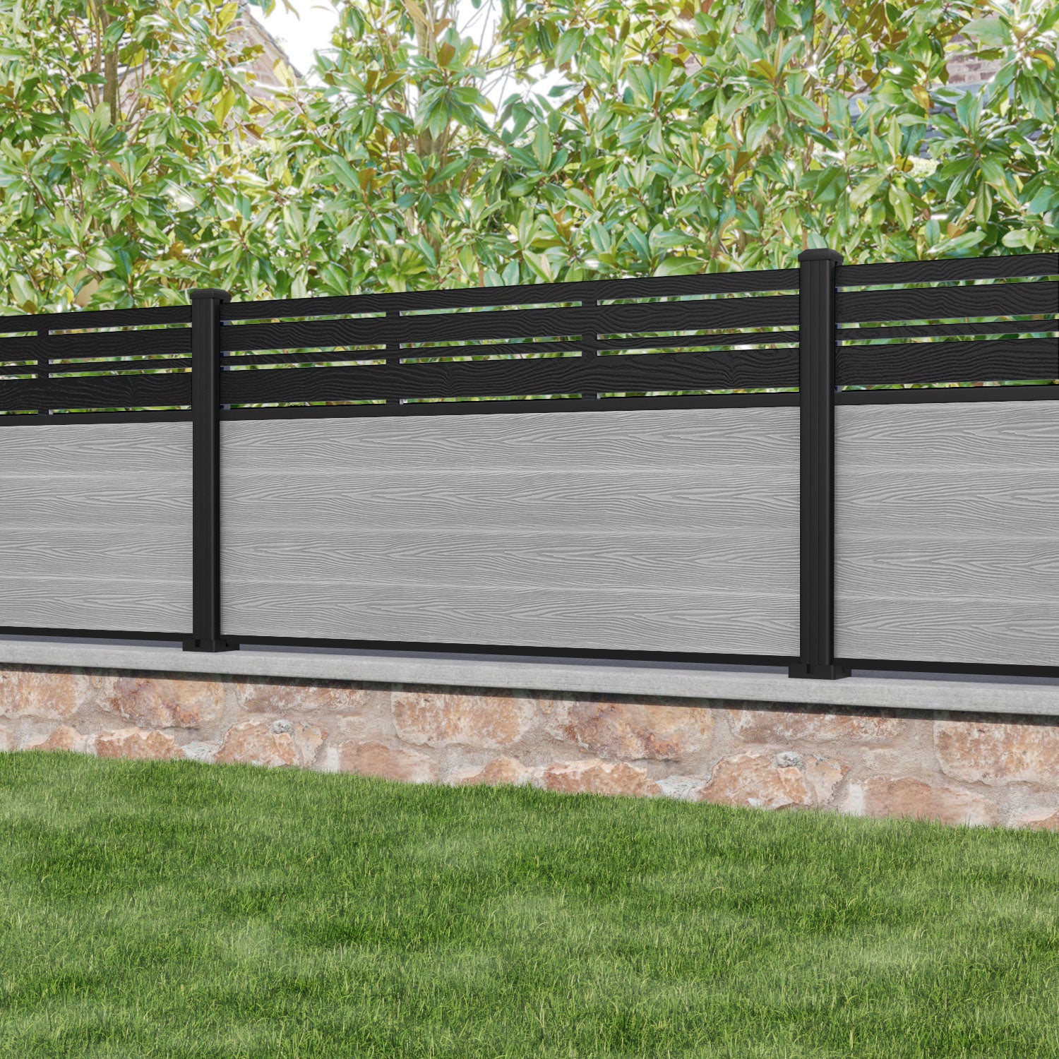 Classic Linea Fence Panel - Light Grey Aluminum Fence with Durable Posts for Home & Garden Security | Perfect for Backyard, Pool Area, and Property Boundaries