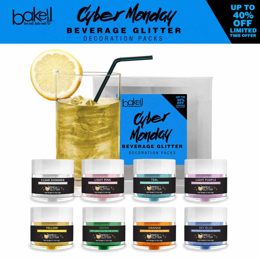 Cyber Monday Edible Glitter for Baking & Brewing - 8pc Combo Pack (B) - Perfect for Cakes, Cocktails & DIY Crafts