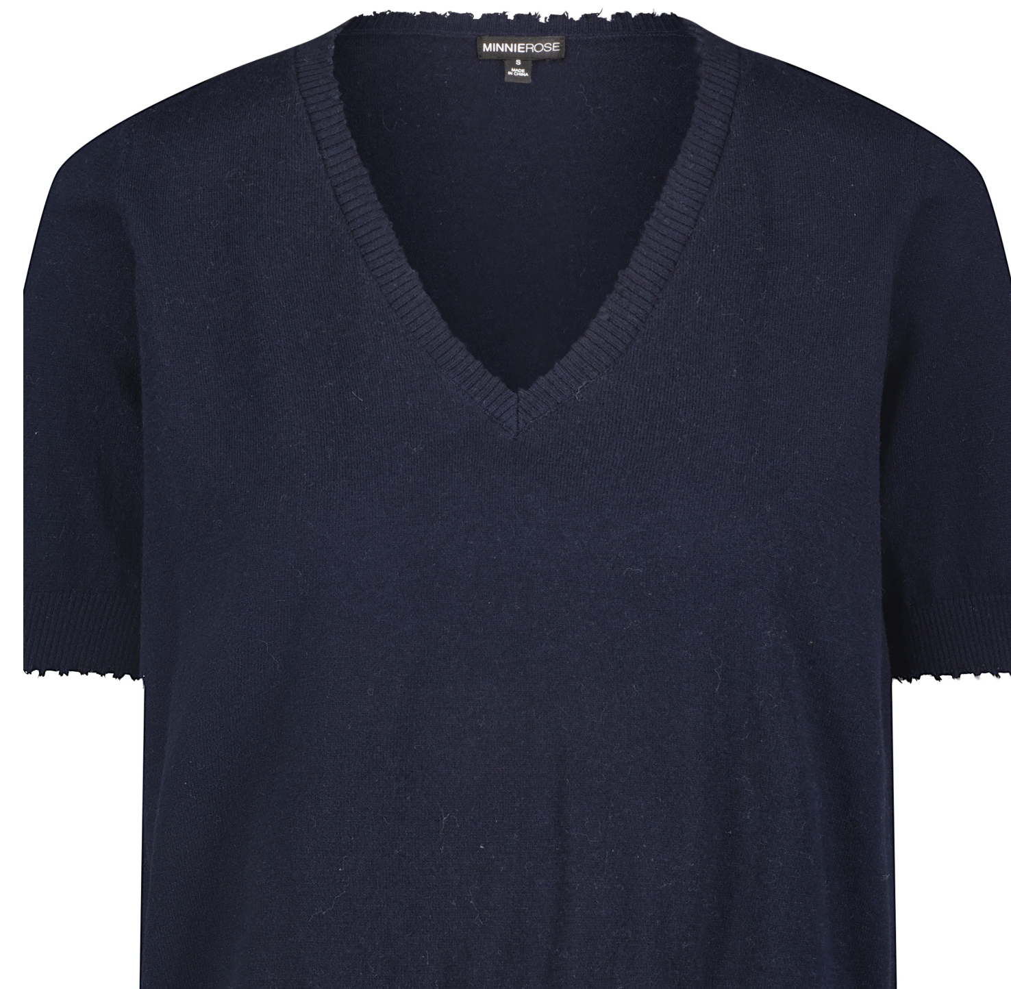 Minnie Rose Women's Short Sleeve V-Neck Frayed Edge Sweater - Casual Summer Knit Top for Beach, Date Night & Office Wear