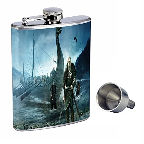 Premium 8oz Stainless Steel Whiskey Flask with Free Funnel - Viking Inspired Design for Outdoor Adventures, Camping & Gifts - D-001