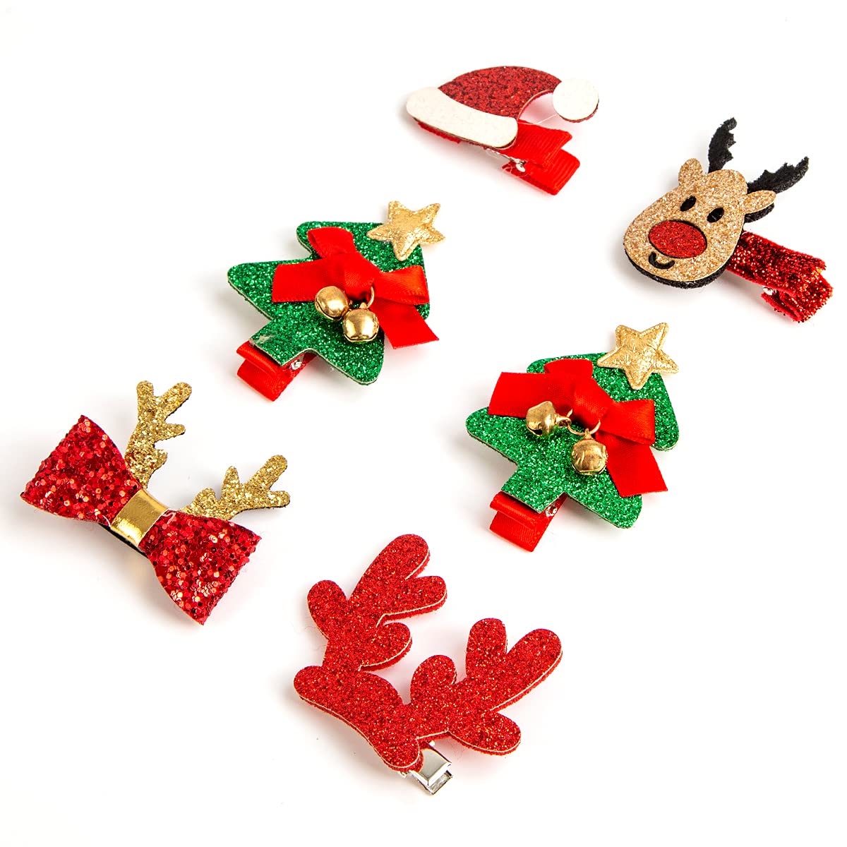 6 Pcs Cute Alligator Hair Clips with Bows for Girls - Barrettes Hair Accessories Set, Perfect Gift for Baby & Toddlers (Christmas-B) - Great for School, Parties & Holiday Outfits