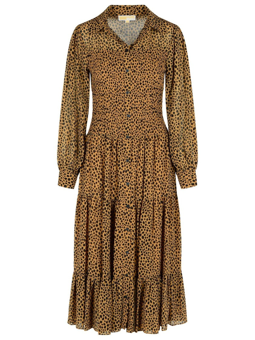 Leopardato Brown Polyester Dress for Women - Elegant Animal Print Party Dress for Evening Events, Date Nights & Special Occasions
